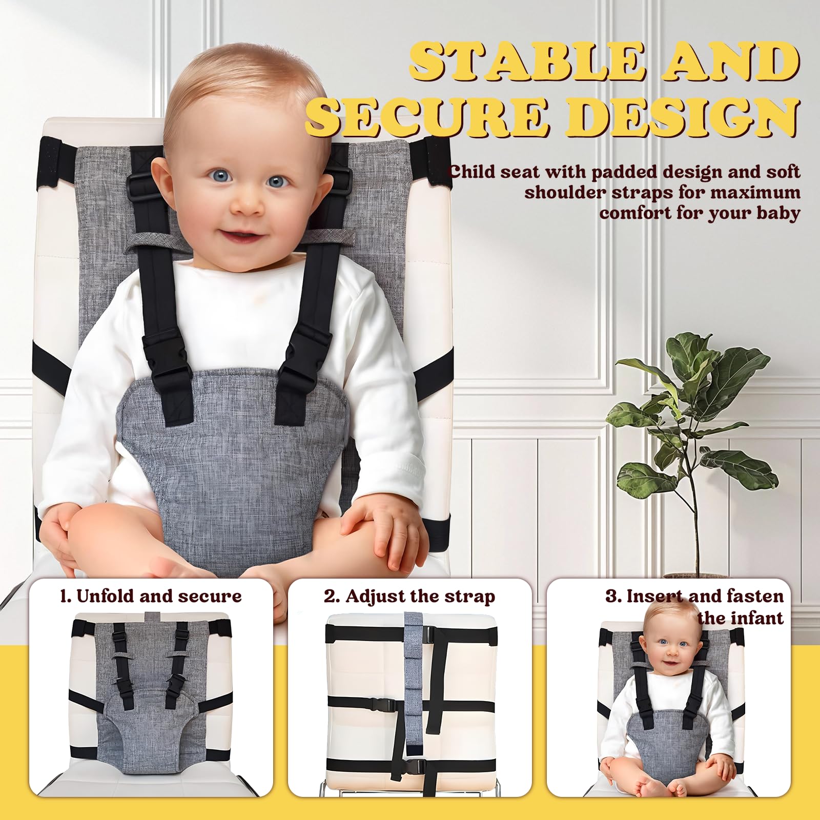 Ceinture de Sécurité pour Chaise Haute Bébé,Harnais de Siège de Sécurité pour Bébé Curité Bebe Réglable Sangle Chaise Harnais Respirant Harnais de Voyage pour Les Voyages et Les Repas À La Maison