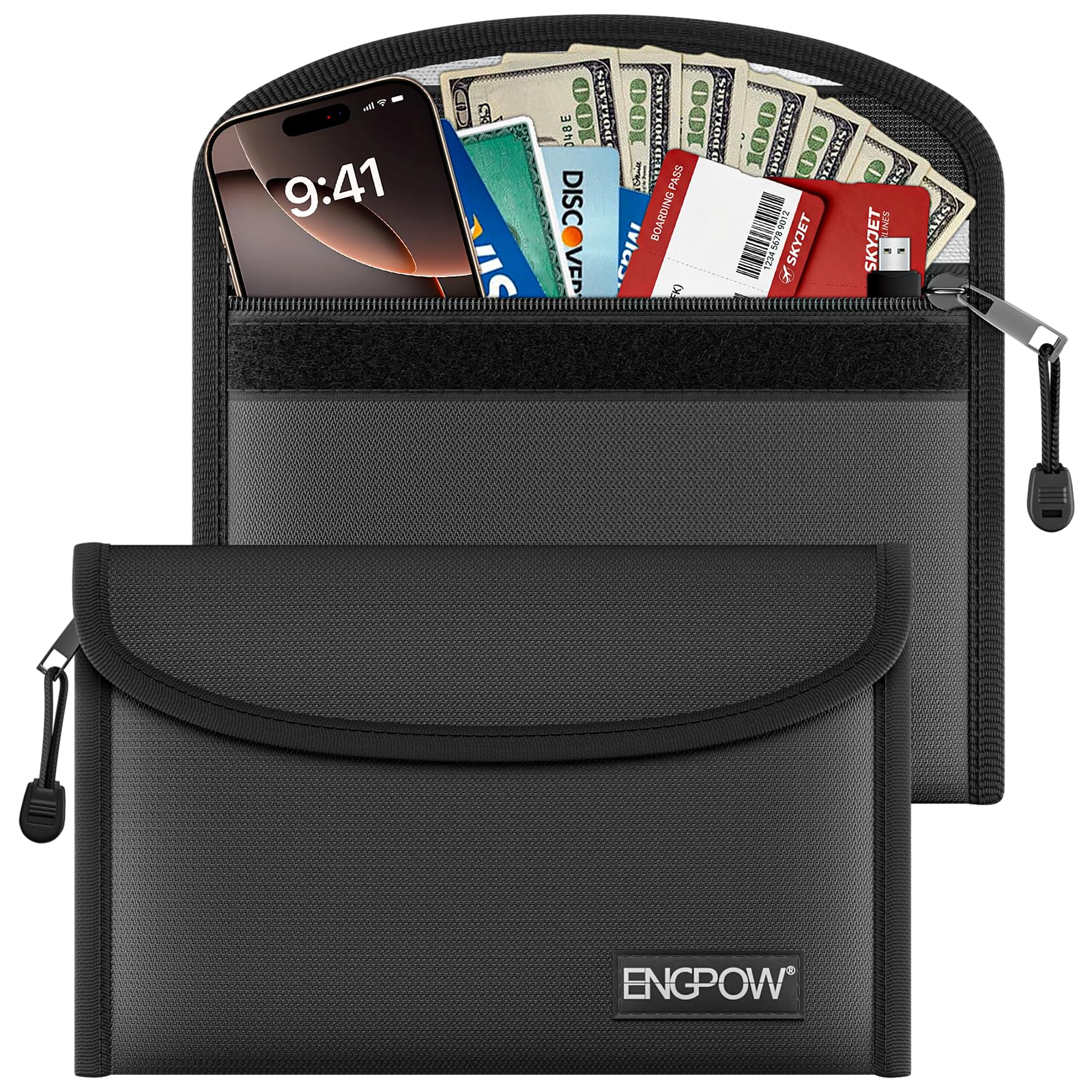 ENGPOW Fireproof Document Bag for Money,Bills,Receipt 23x15cm 2pcs