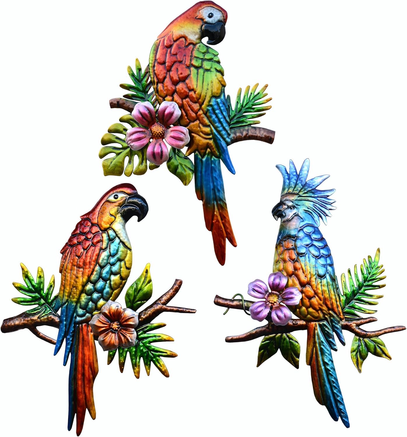 JFly Metal Parrot Wall Art Outdoor Tropical Wall Art Metal Bird Wall Decor Outdoor Decor Patio