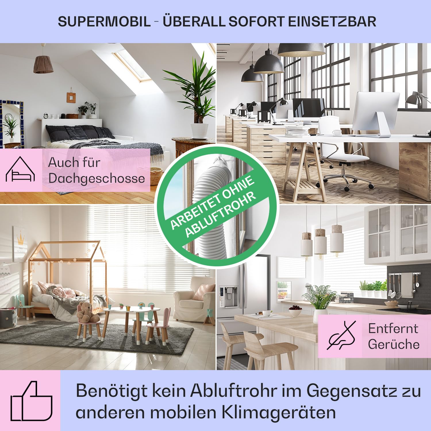 Klarstein Klimagerät Mobil, 5-in-1 Mobiler Luftkühler mit Nachtmodus, Ventilator Leise, Luftbefeuchter & Luftreiniger, Mobiles Klimagerät ohne Abluftschlauch, Turmventilator 360 m³/h, 50 Watt, Weiß