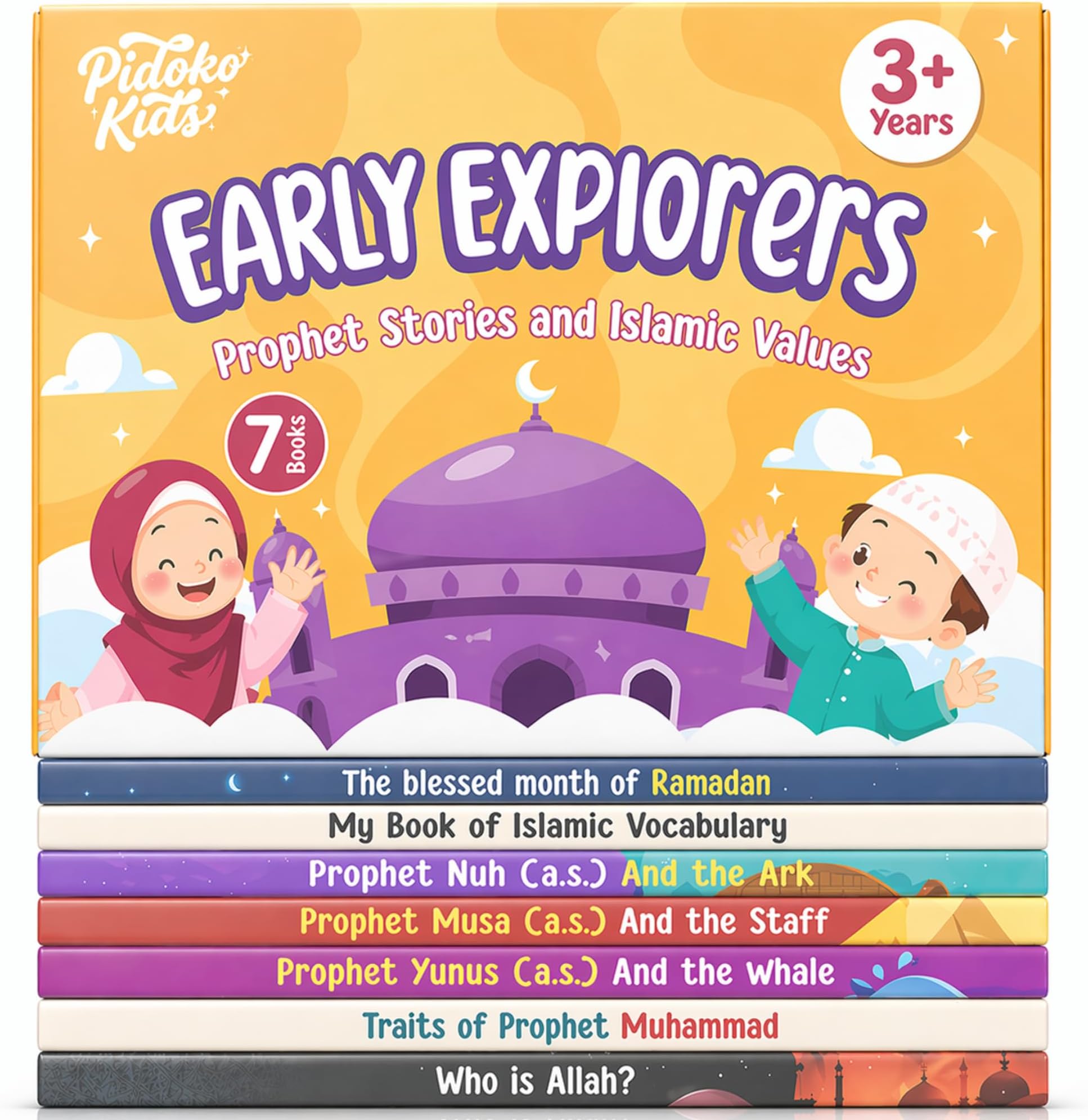 Pidoko Kids Islamic Books for Children - Set of 7 - Prophet Stories, Ramadan, Islamic Vocabulary and More - for 3+ Year Olds