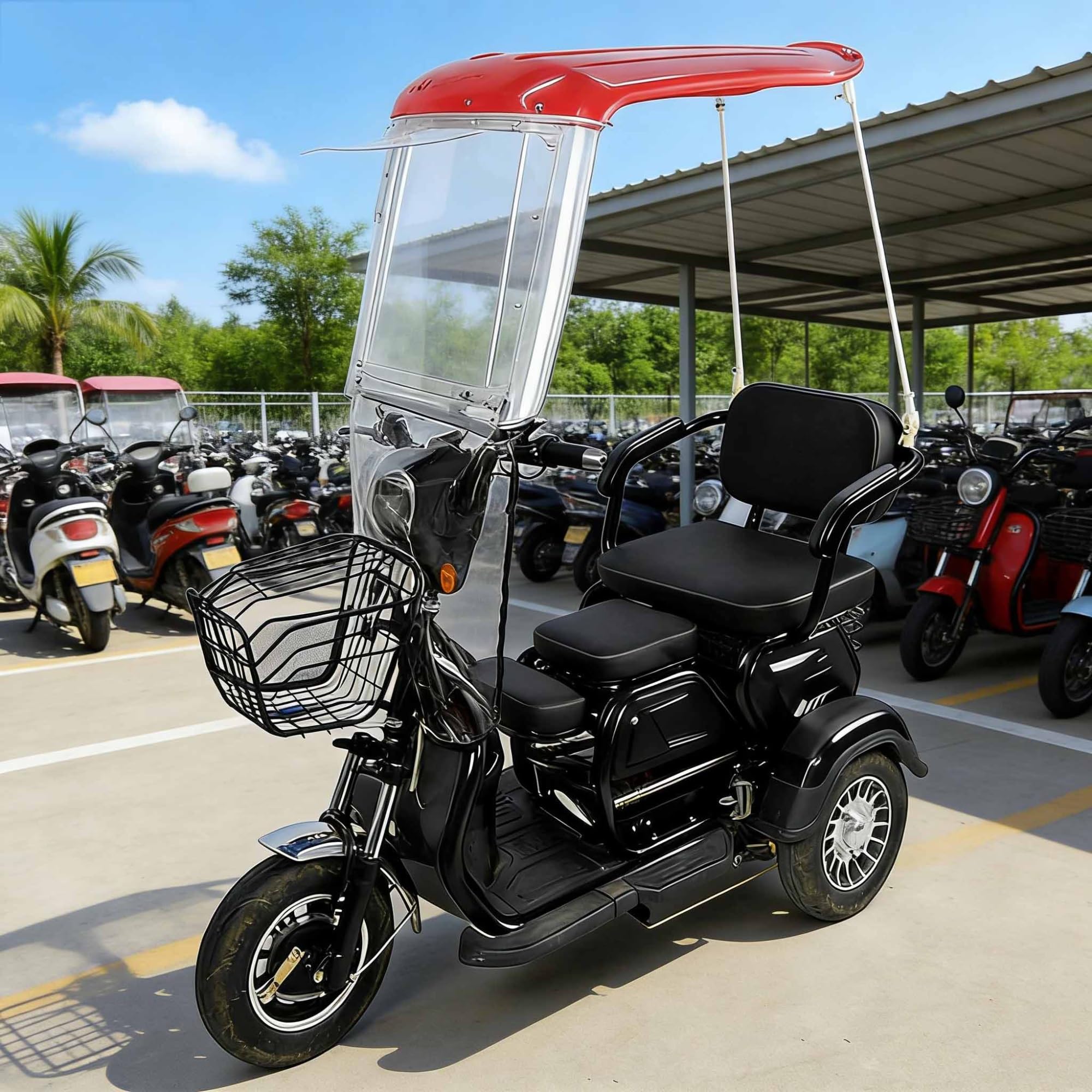 Ten elektryczny pokrowiec na motocykl, wodoodporny parasol, plandeka przeciwdeszczowa do skuterów niepełnosprawnych, wytrzymała plandeka motocyklowa do przechowywania na zewnątrz (czerwony)
