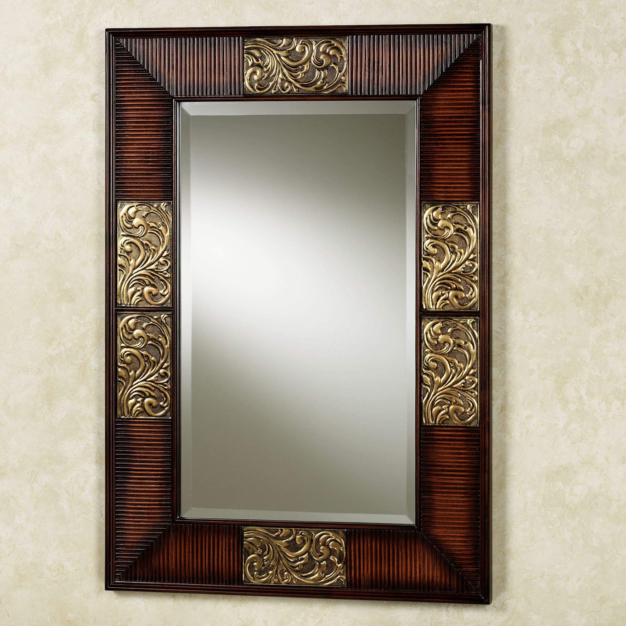 Touch of Class Sarantino Rectangular Beveled Wall Mirror - Natural Cherry - Traditional Style - Elegant Decorative Hanging Mirrors for Bedroom, Hallway, Entryway - 35 by 24 Inches