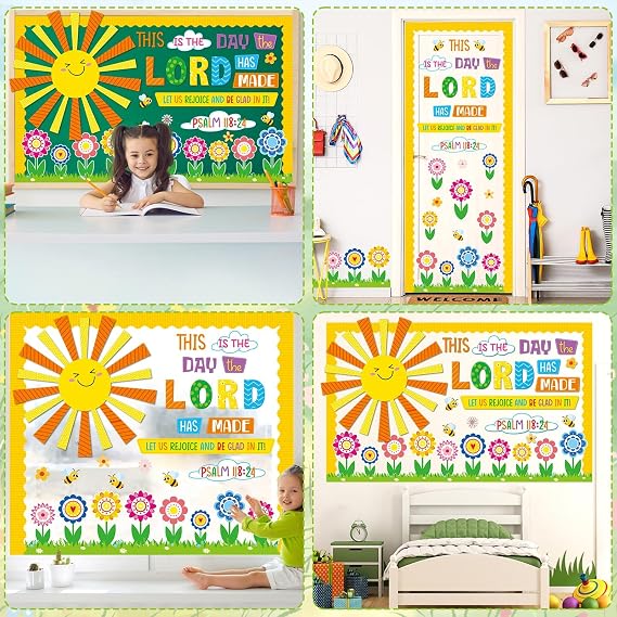Religious Bulletin Board Set Lord Theme Flower Classroom Decorations Christian Cutout Floral DIY Photo Christmas VBS Craft Bible Bulletin Board for Teacher Chalkboard Wall Decor Sunday School Supplies