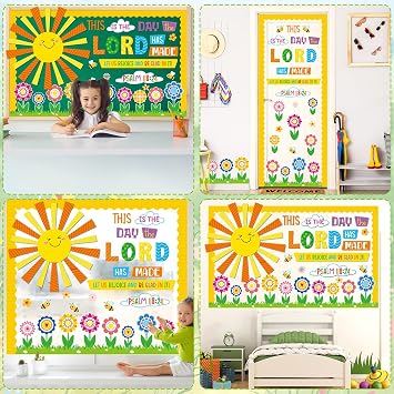 Religious Bulletin Board Set Lord Theme Flower Classroom Decorations Christian Cutout Floral DIY Photo Christmas VBS Craft Bible Bulletin Board for Teacher Chalkboard Wall Decor Sunday School Supplies