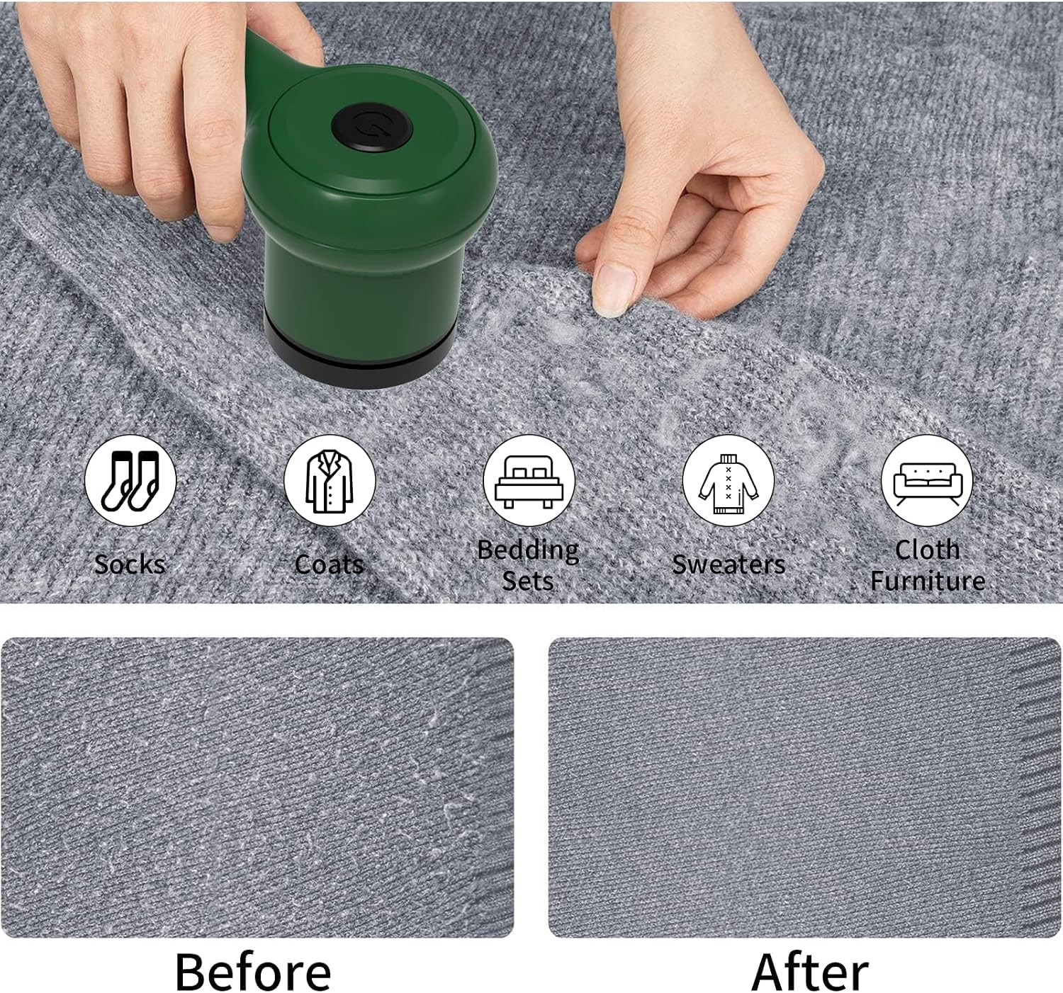SAMLUNG Fabric Lint Shaver - Fuzz Remover, 1 h Extra Long Work, 2 Sets of Blades, Cleaning Brushes, Effectively & Quickly Remove Fuzz, Pills for Clothes,Sweater,Couch,Blanket, USB Rechargeable