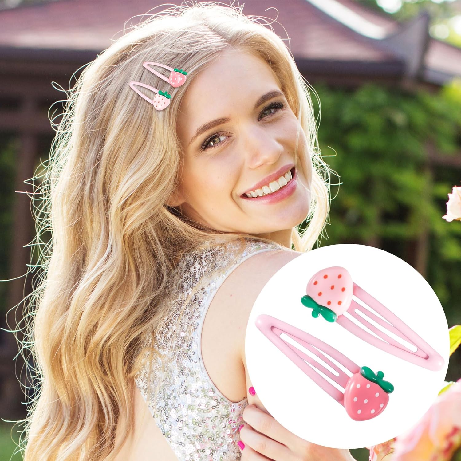 PAGOW 4 Pcs Strawberry Hair Clips, Y2K Pink Cute Hair Barrettes, Fruit Cutecore Hair Accessories, Decorative Metal Snap Hair Clips for Women - Image 3