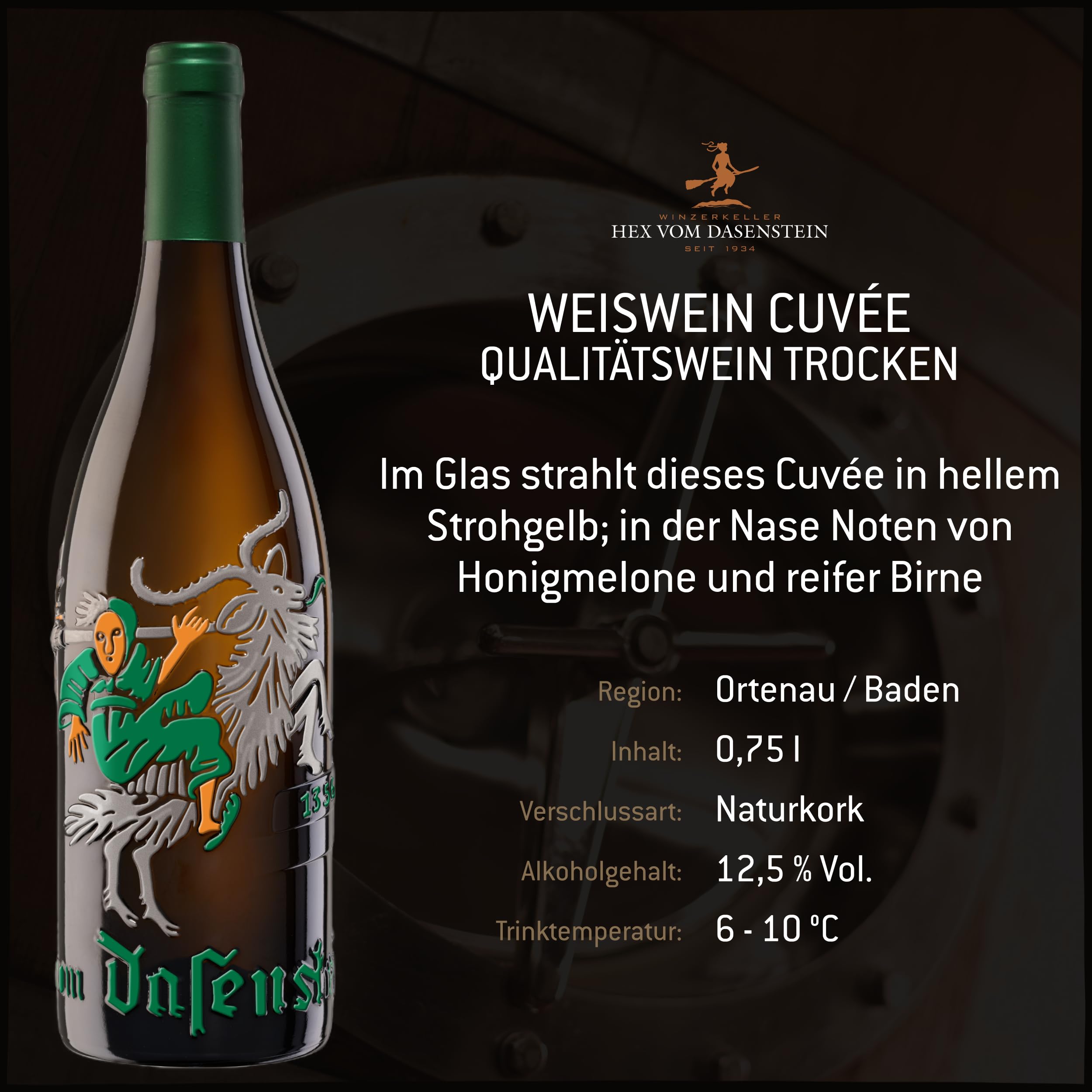 Hex vom Dasenstein Hexenflasche Geschenk-Set - Weißwein Cuvée & Spätburgunder Rotwein in der Geschenkbox, fruchtige Eleganz & samtiger Genuss, Qualitätsweine aus der Ortenau (2 x 0,75l)