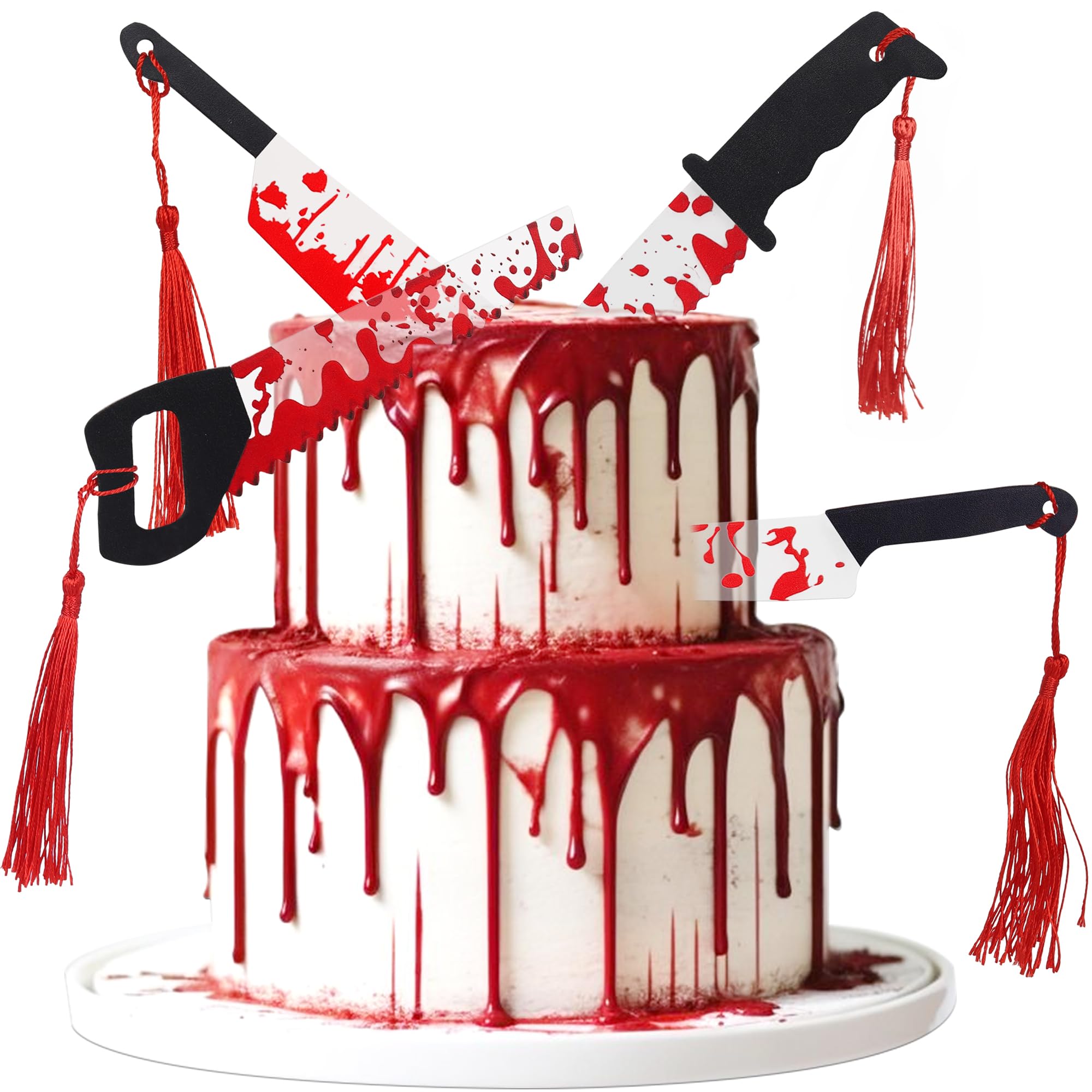 Xsstarmi 4 Pack Halloween Cake Topper Acrylic Blood Knife Cake Topper Have a Killer Horror Birthday Decorations for Halloween Party Cake Decorations Supplies — image 1