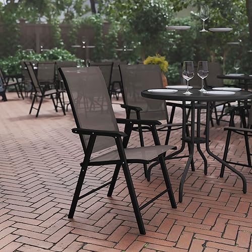 Silla plegable marrón para patio con marco negro (paquete de 2)