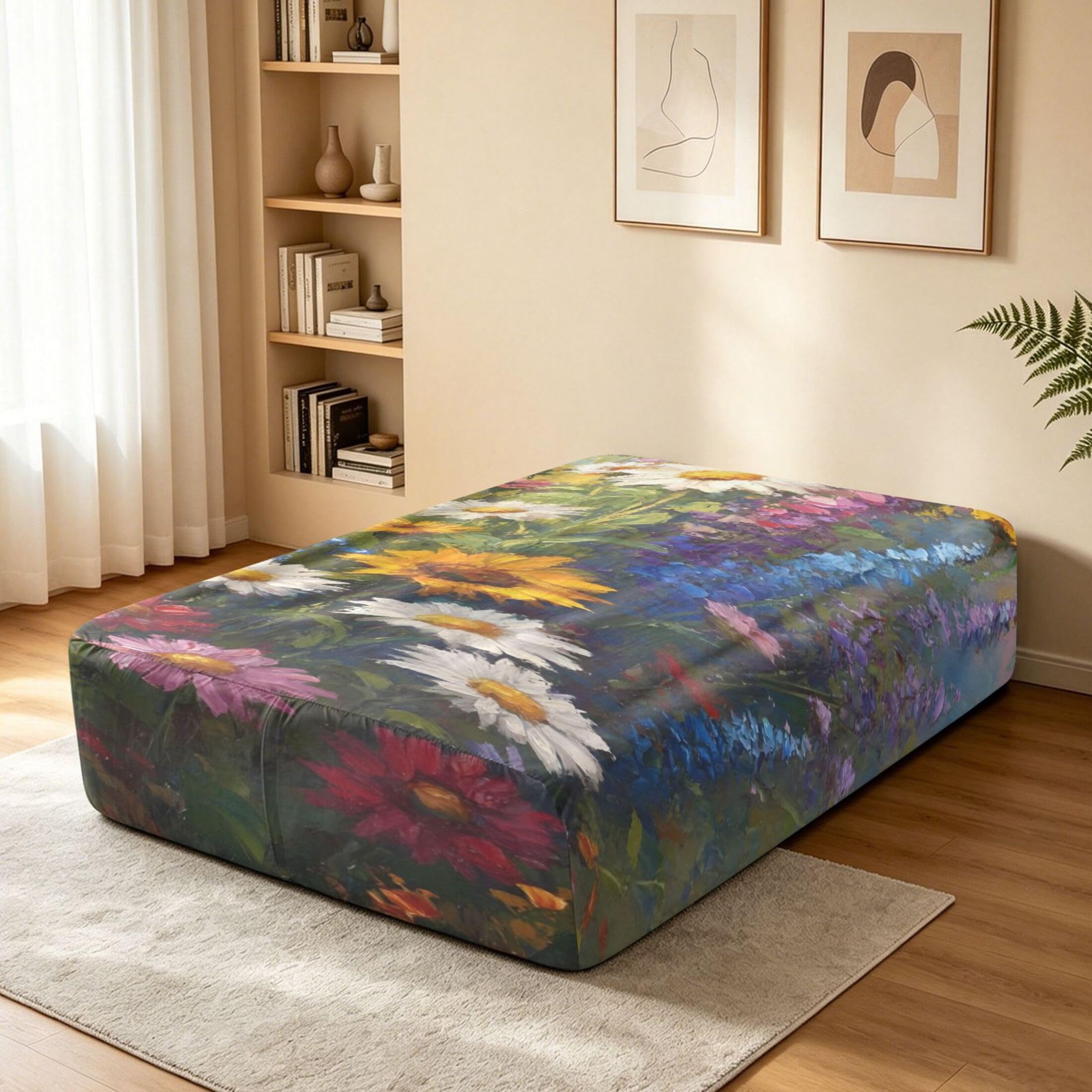 Garden Wildflowers Sábana bajera individual para colchón de aire, bolsillo extra profundo de 24 pulgadas, funda suave y transpirable con apertura de válvula de cremallera para cama de aire