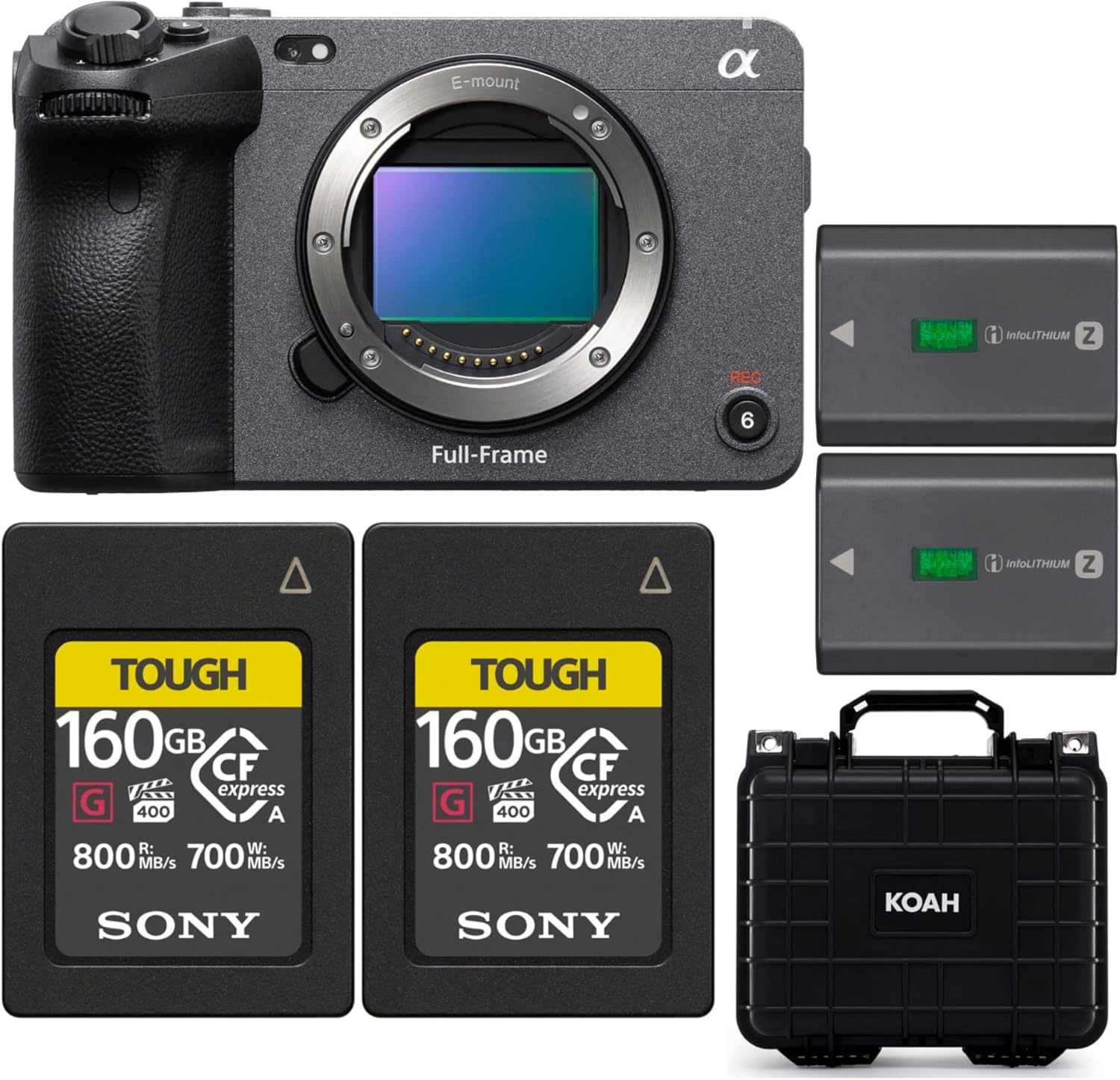 Sony Alpha FX3 Cinema Line Full-frame Camera (Body Only) Bundle with 160GB Memory Card (2-Pack), Rechargeable Battery Pack (2-Pack) and Hard Case with Customizable Foam (6 Items)