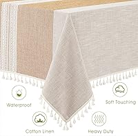 Vista 5 de Cosmine Mantel rectangular, mantel de lino para casa de campo, tela resistente, mantel bordado lavable con borla, mantel decorativo oblongo