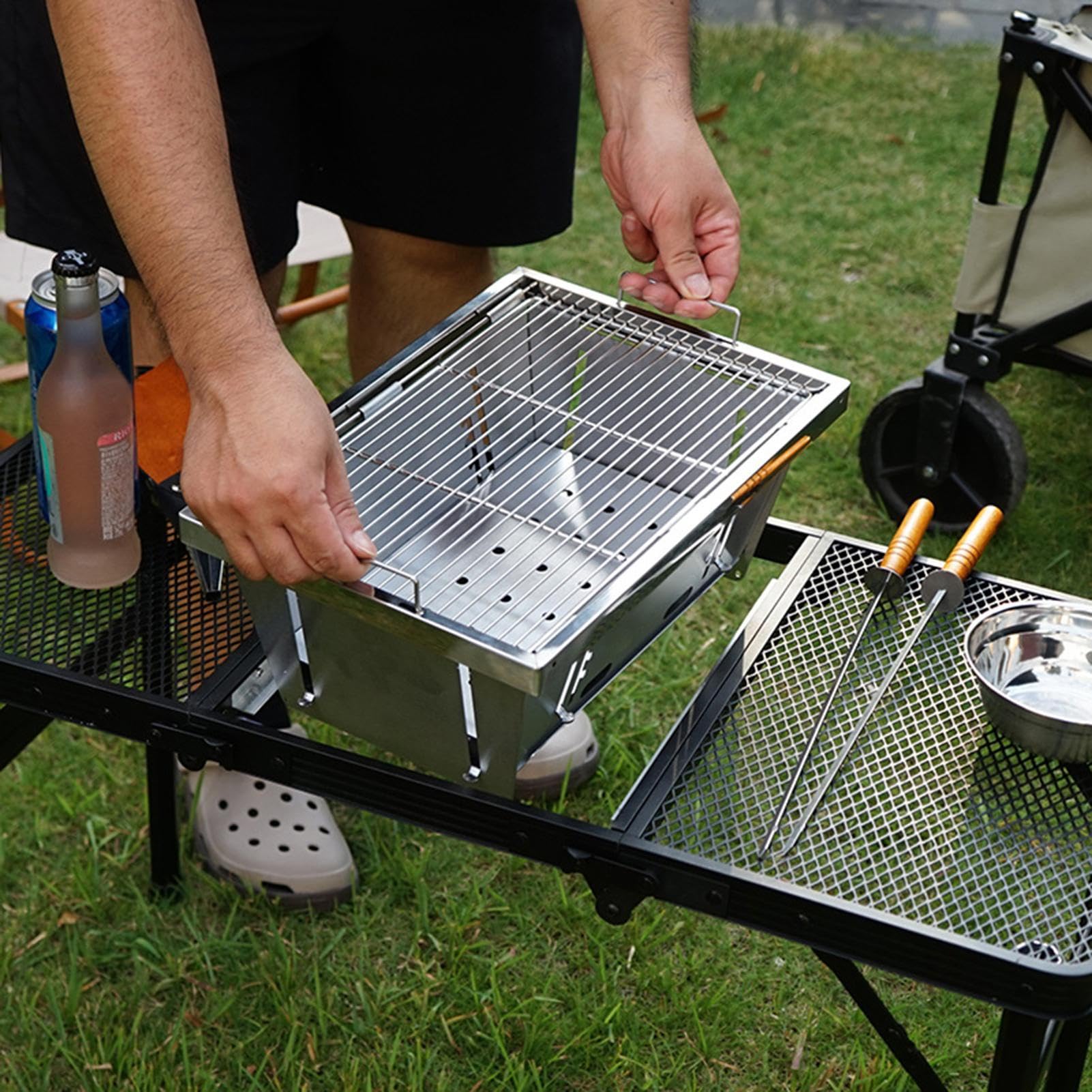 Barbacoa Portátil | Compacta de Carbón Plegable | con de Almacenamiento,Asas Plegables para Camping y Jardín