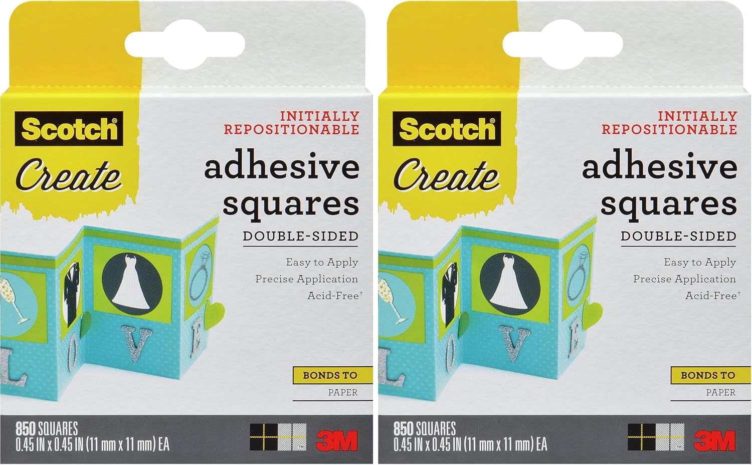 Scotch Adhesive Squares, Double-Sided Tape Squares for Crafting, Art, Gift Wrapping and More, 0.45-in.-by-0.45-in., 850 Total
