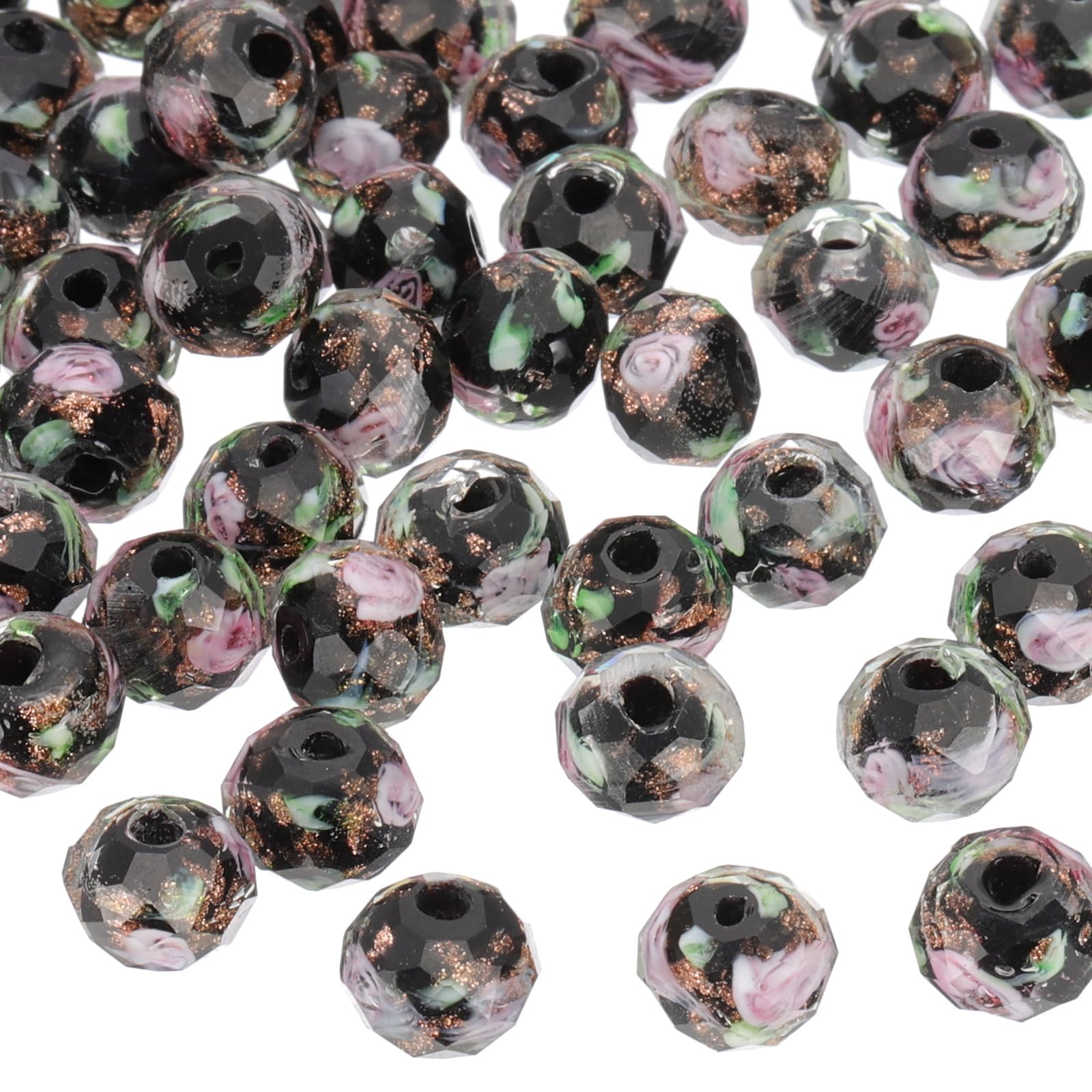 Perles de verre fleuries 8mm noires PATIKIL pour fabrication de bijoux et colliers DIY
