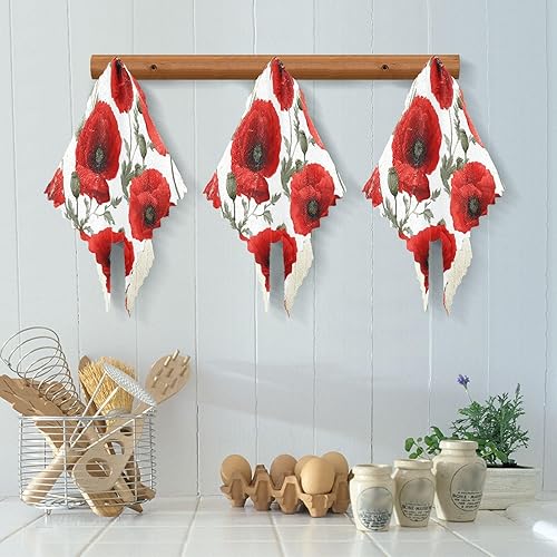 Miniatura 5 de Kcldeci 6 paños de cocina de amapolas florales lavables para lavar platos, paños de cocina absorbentes para lavar platos, limpiar vidrio, hogar,