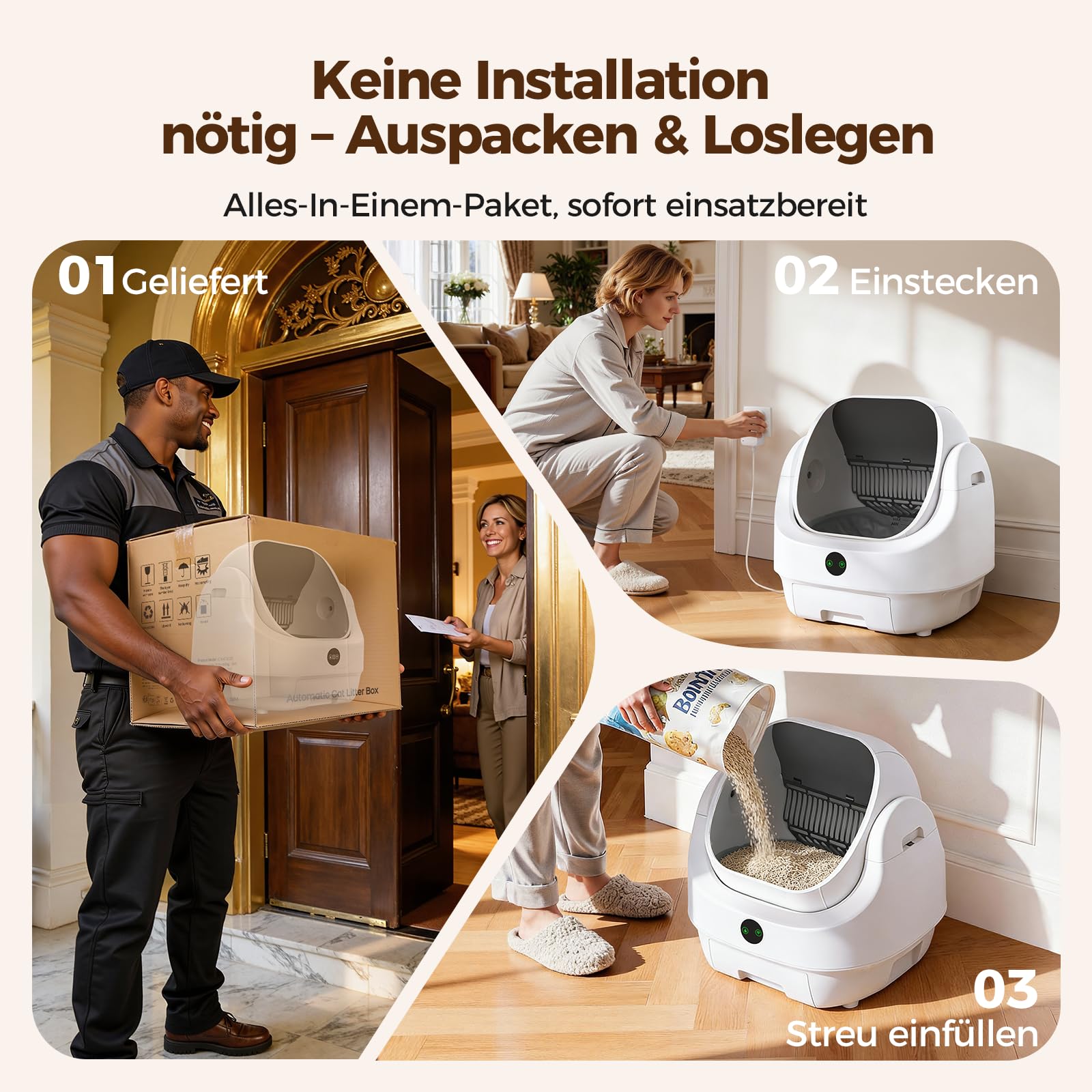 Katzenklo Selbstreinigend Offen, Ellenpent Elektrische Katzentoilette für Große Katzen mit Geruchskontrolle - App-Steuerung & Sensoren Katzenklo Automatische Reinigung