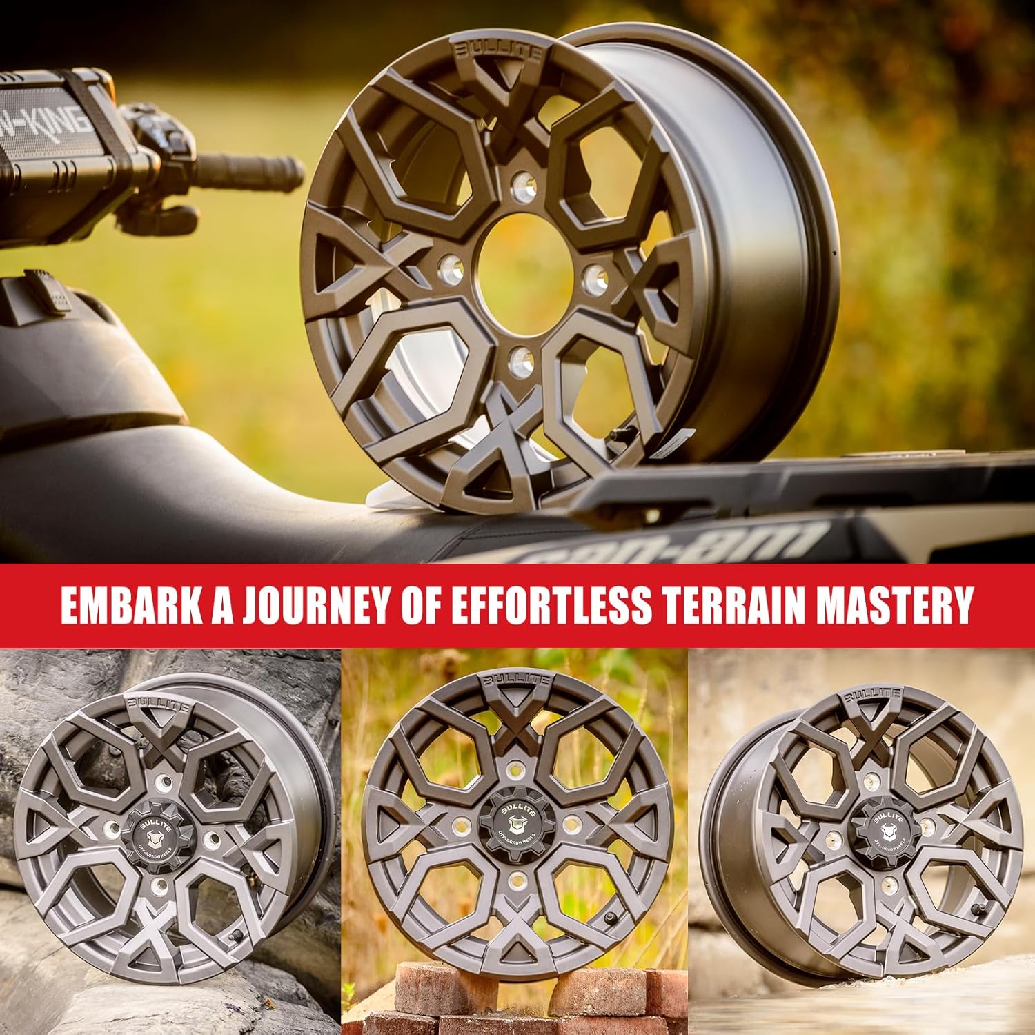 Bullite Wheels BT-07 Caster UTV ATV Wheel Gunmetal Gray Rims 14x7, 4x137/ 5+2 Offset, Can-Am Maverick X3 Commander Renegade Outlander Defender