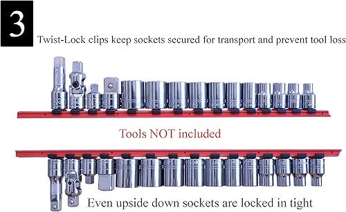 Miniatura 3 de MLTOOLS Twist Lock - Organizador de riel de enchufe rojo de 18 pulgadas con 15 clips de enchufe de 38 pulgadas, fabricado en Estados Unidos
