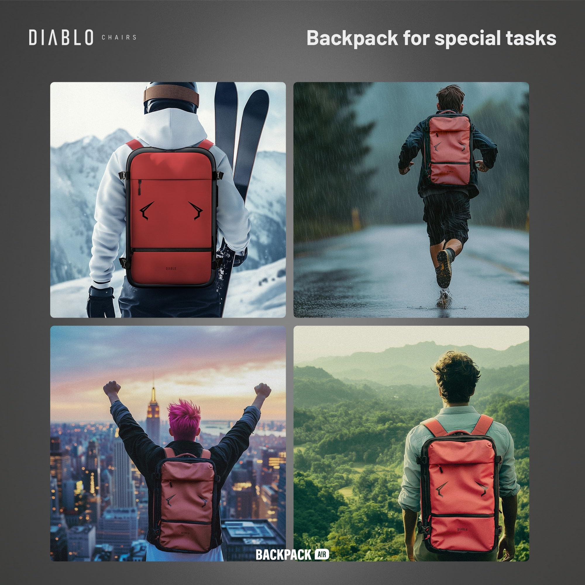 Diablo Chairs Plecak Próżniowy Backpack Air Wodoodporny Plecak Podróżny z Komorą Próżniową Rozszerzającą Pojemność Antywłamaniowy Zamek Kieszeń na Laptopa 32x52x18 cm Czerwony
