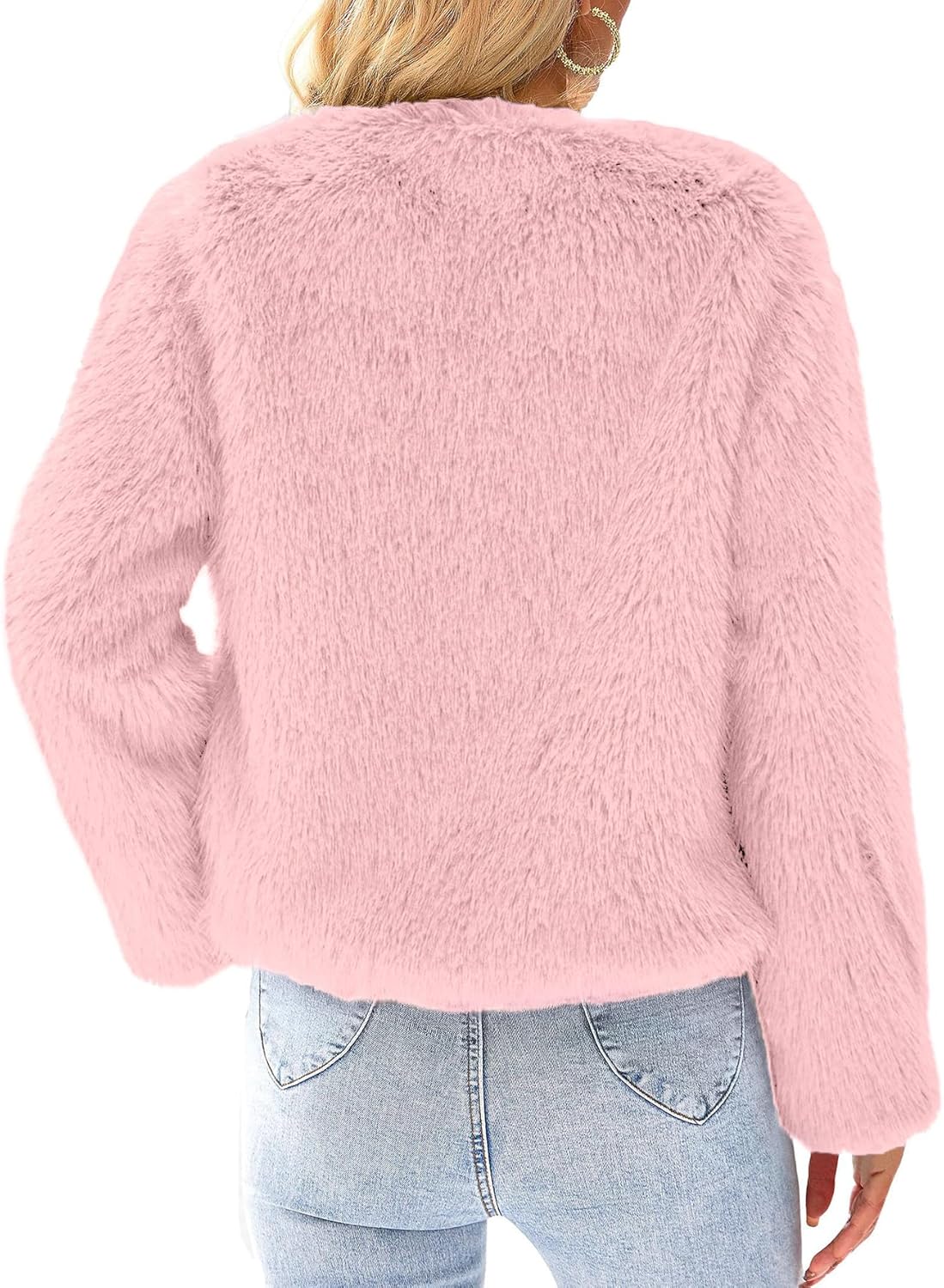 Simplee Women's Faux Fur Coat Furry Cropped Jacket Long Sleeve Warm Open Front Fur Jackets - Image 6