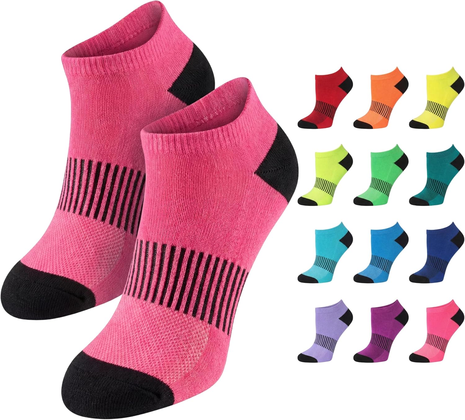 Tipi Toe Women's No Show Socks 12-Pack | Cushioned Athletic Running Arch Support Moisture Wicking Size 6-13