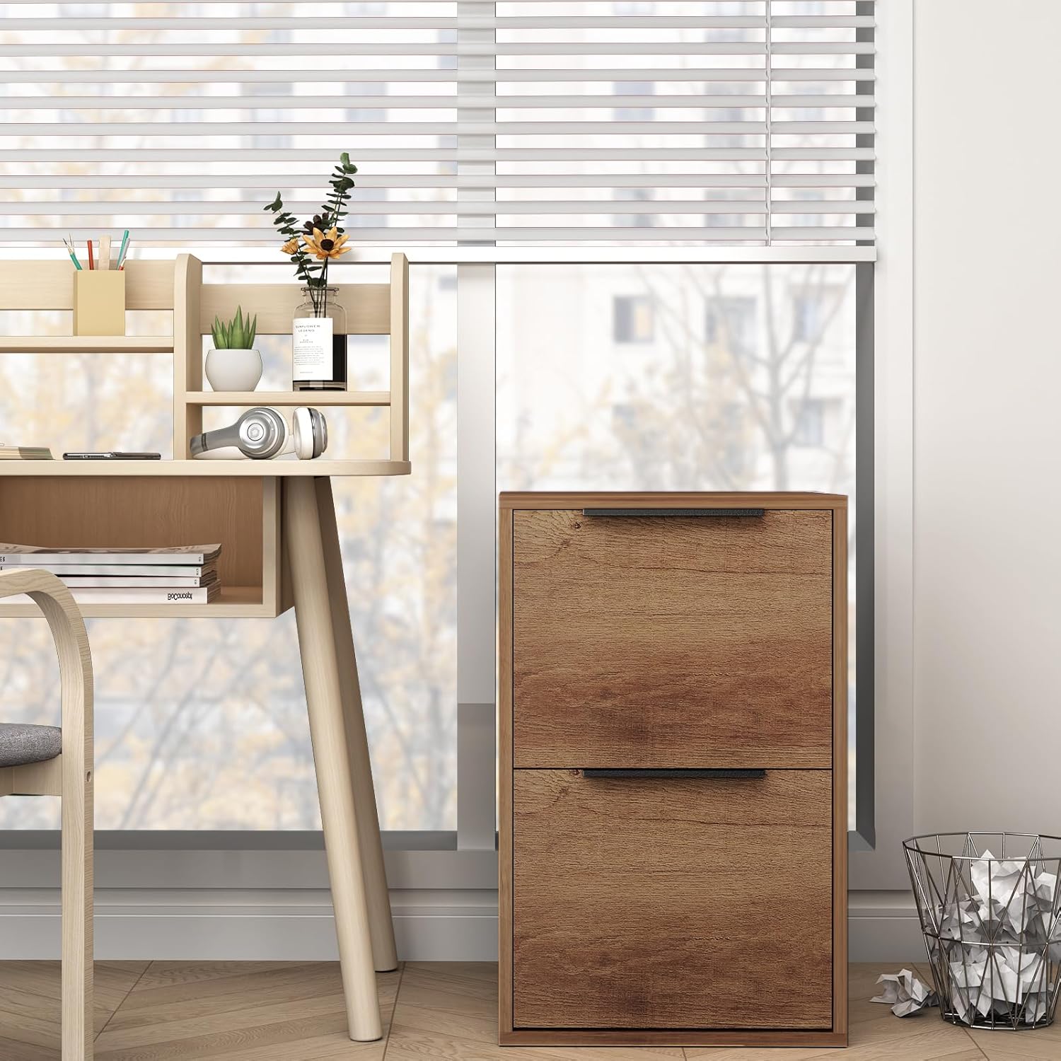 2 Drawer File Cabinets, Wood Filing Cabinet for Home Office,File Folder Cabinets Fit Letter Size, Small File Cabinet for Under Desk Cabinet,Office Cabinet with Drawers(Brown)