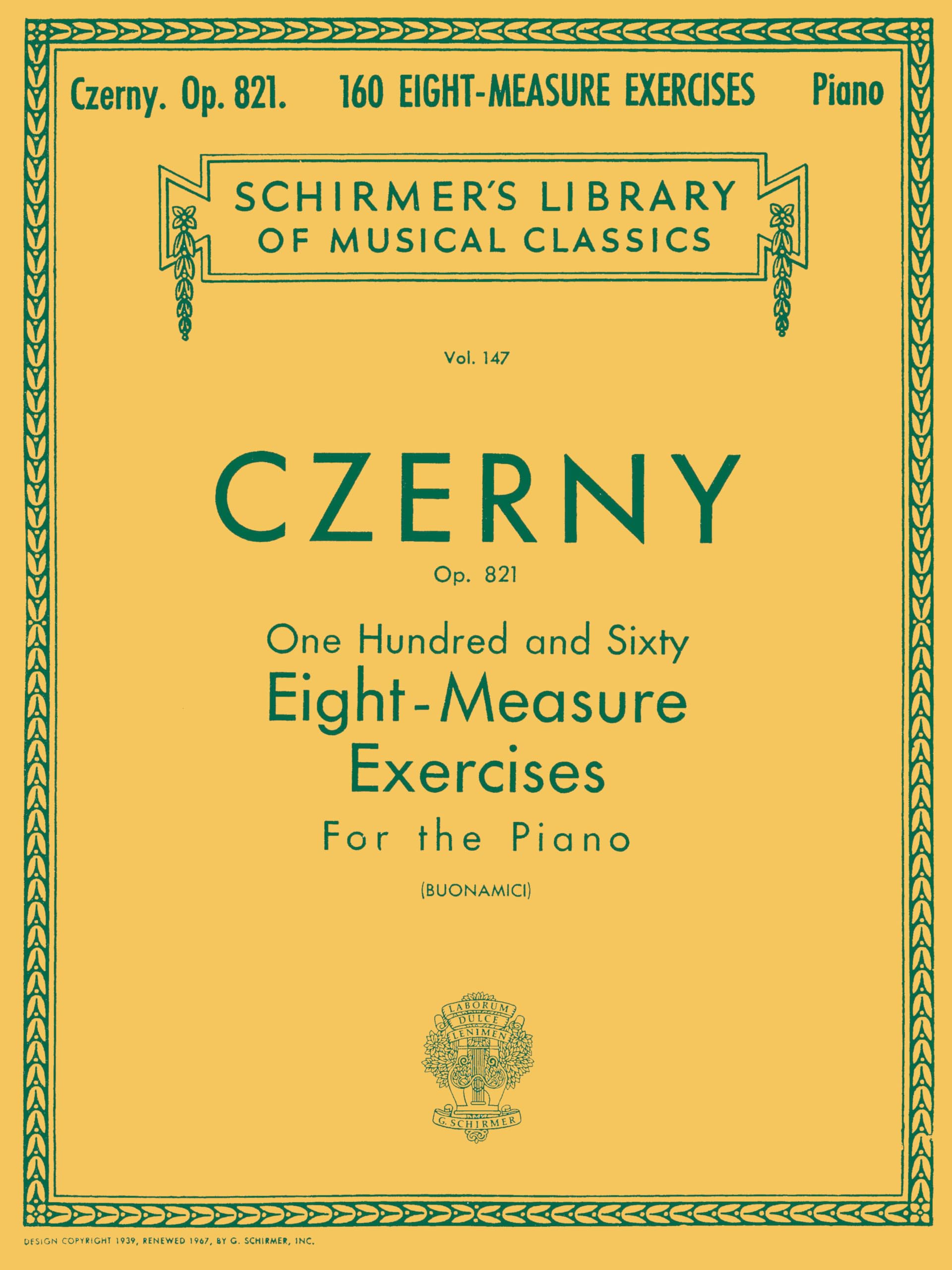 Carl Czerny 160 Eight-Measure Exercises For Piano Op.821 Pf: Schirmer Library of Classics Volume 147 Piano Technique