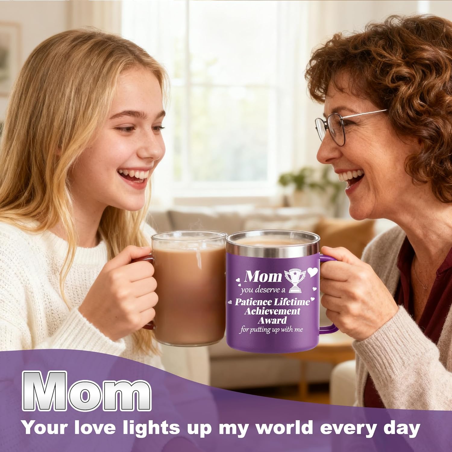 Gifts for Mom from Daughter Son - 14oz Stainless Steel Coffee Mug - Mom Gifts for Mothers Day, Birthday, Valentines Day, Thank You Gifts for Women New Mom Grandma, Purple - Image 6