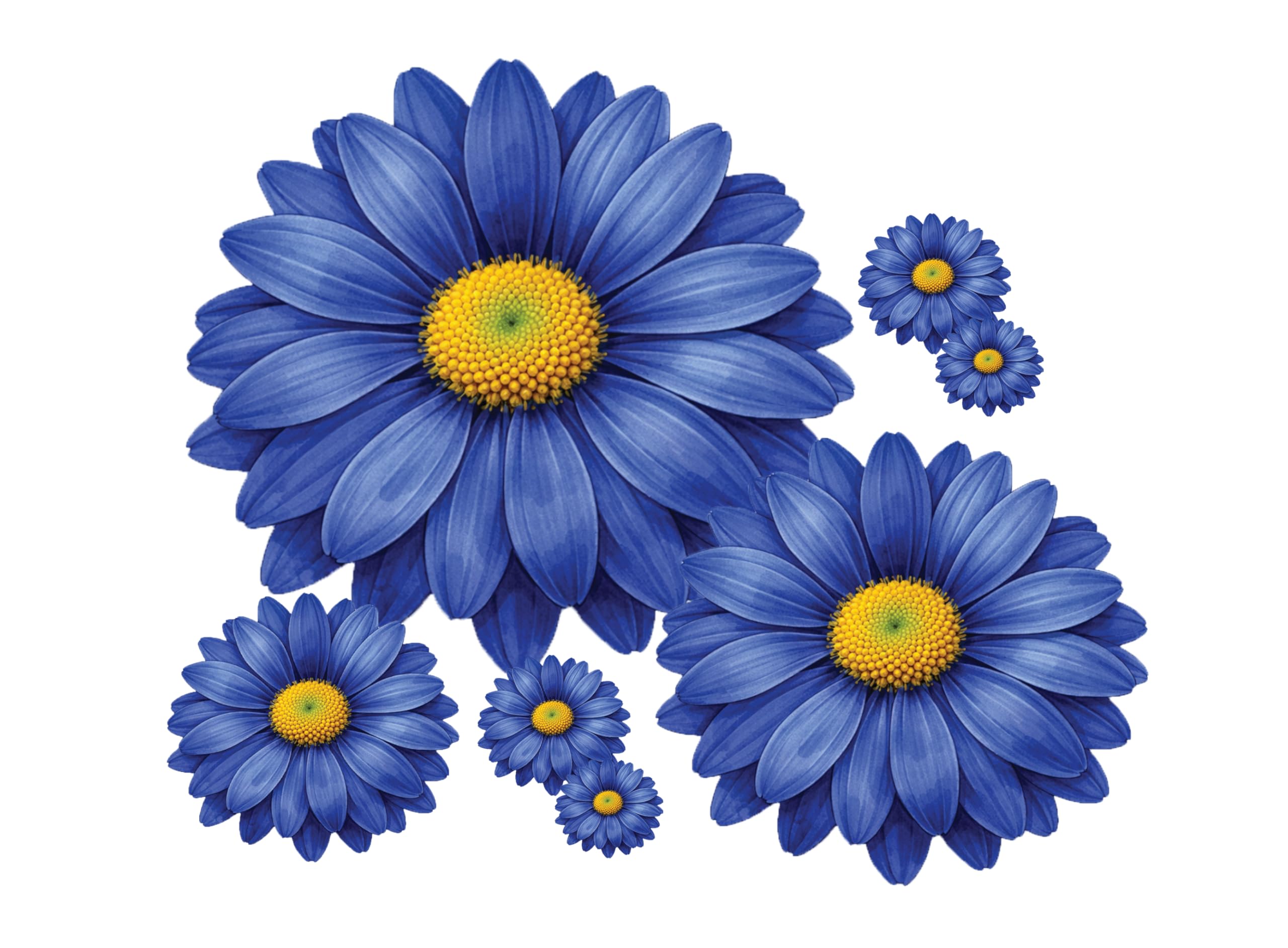 Calvero Studio Girls Dark Blue 10 Colourful Daisy Flower Stickers, Cute Flower Decal Stickers, Wall Stickers For Bedroom, Suitcase Stickers, Ideal For Bin, Car, Laptop, Bike, Wall, Dustbin. Camper Van (Dark Blue)