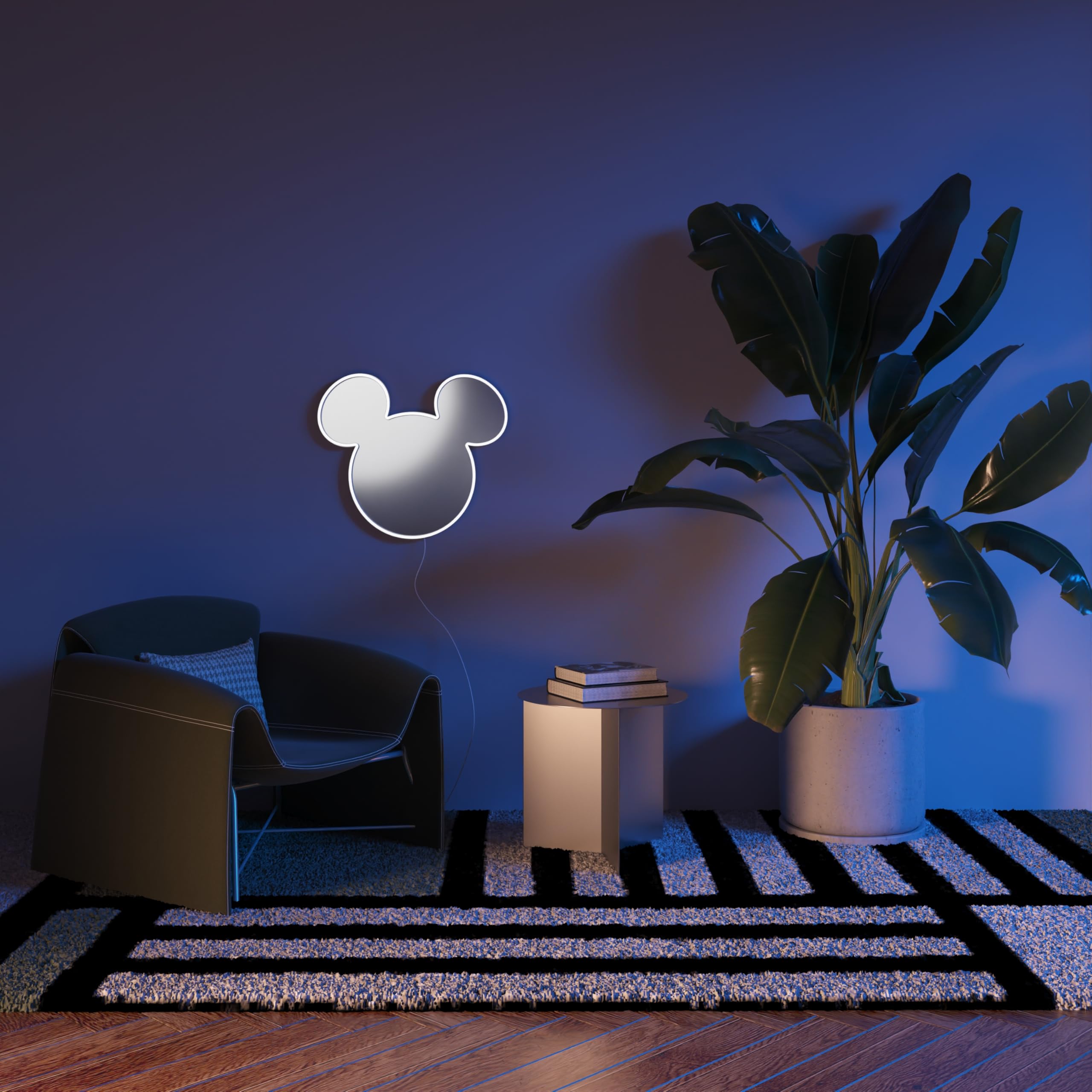 YELLOWPOP Letreros de neón, espejo de Mickey Mouse de Disney (plateado), letreros de neón para decoración de pared, luces LED de neón de bajo consumo para todas las paredes, letrero de neón