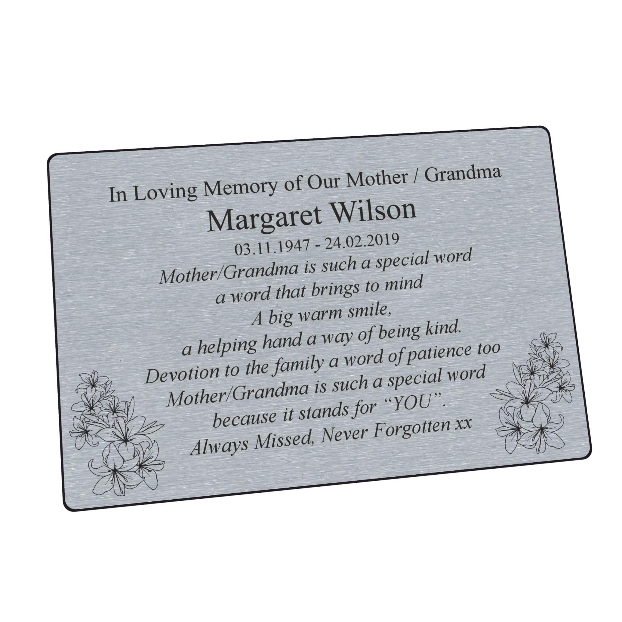 Engraved Memorial Plaque, Bench Name Plate, Grave Marker, Outdoor Weatherproof, Brass Effect, Brushed Steel Effect, 6" x 4"
