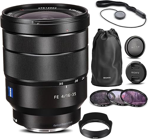 Sony Vario-Tessar T FE 0.630-1.378 in f/4 ZA OSS Lens (SEL1635Z) + kit de filtro + protector de tapa de lente + kit de limpieza + más (renovado)