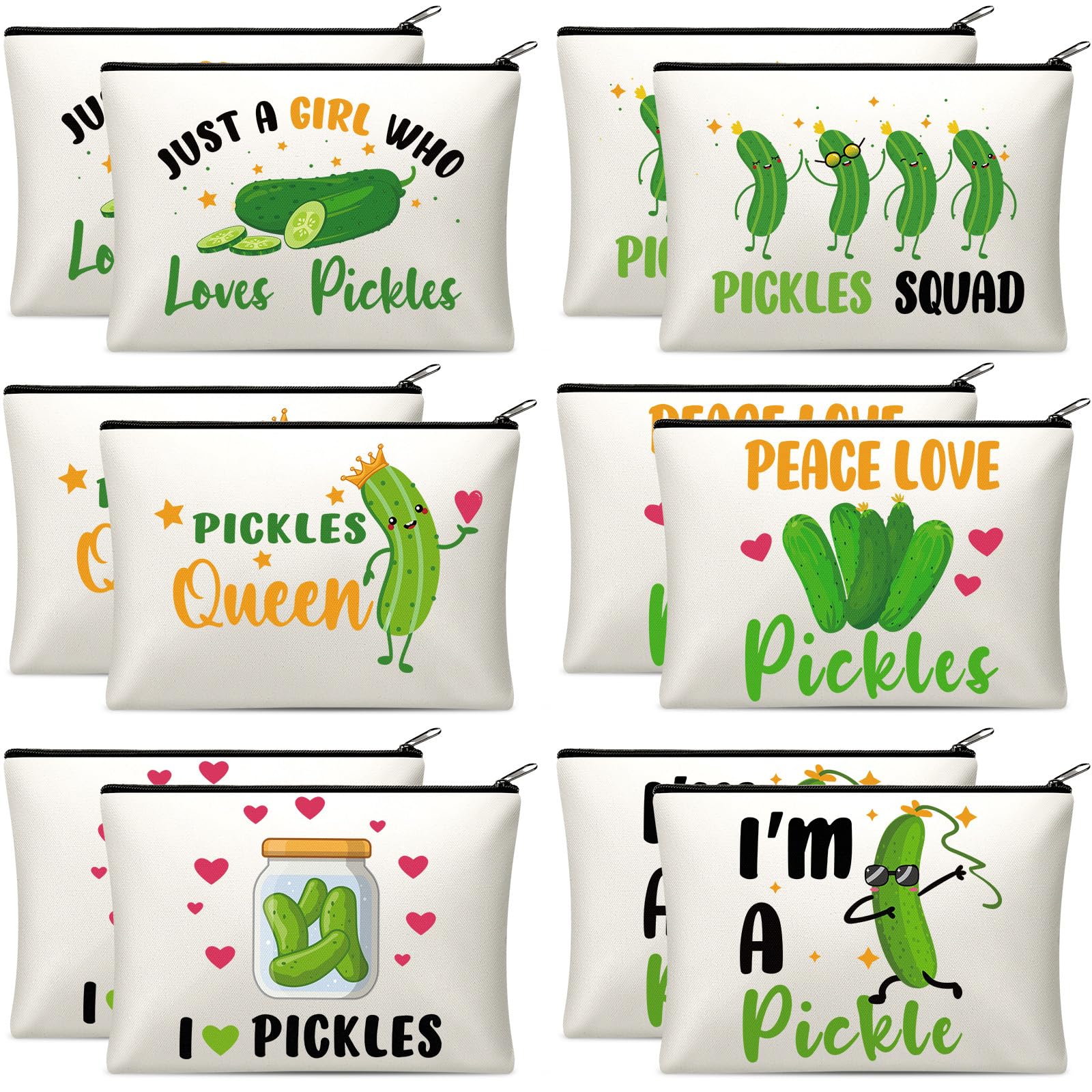 Clysee 12 Pcs Pickle Bags Pouches for Pickle Lovers Funny Gifts Dill Cosmetic Bag for Girls