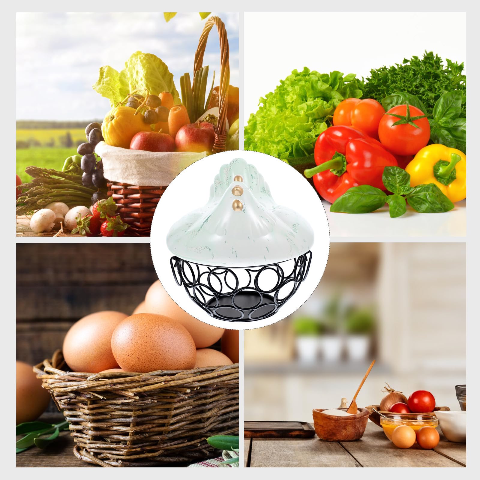 Operitacx Cestino Porta Uova Decorativo in Ceramica e Ferro Design Traforato Antiscivolo per Cucina e Sala da Pranzo, per Scene di Matrimonio e Famiglie
