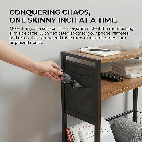 Miniatura 13 de Mesa auxiliar delgada con almacenamiento, mesas auxiliares delgadas de 3 niveles para espacios pequeños, mesa auxiliar estrecha mesita de noche