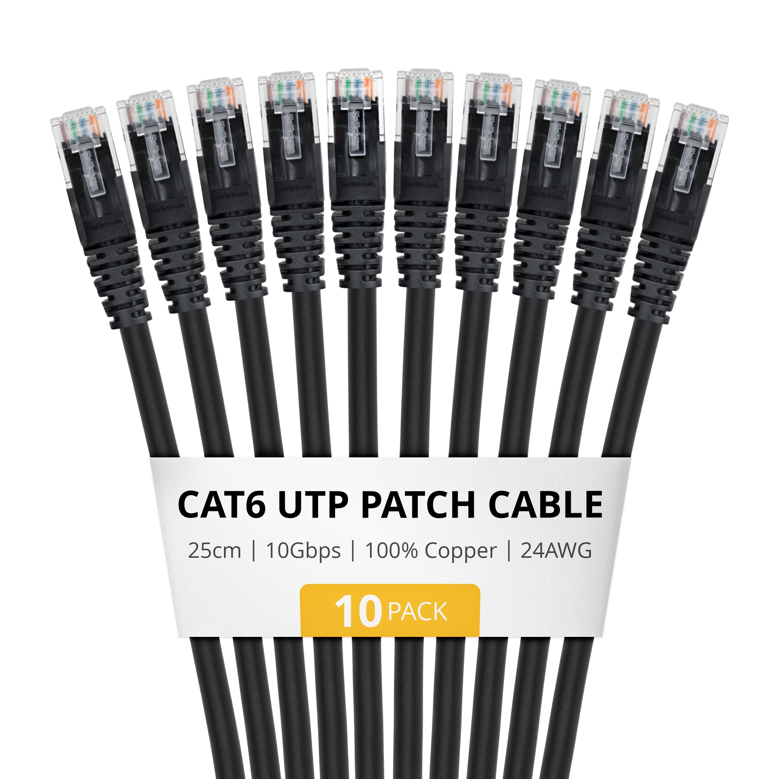 StarTech Cavo Ethernet Cat6 nero, 25 cm, antigroviglio, confezione da 10