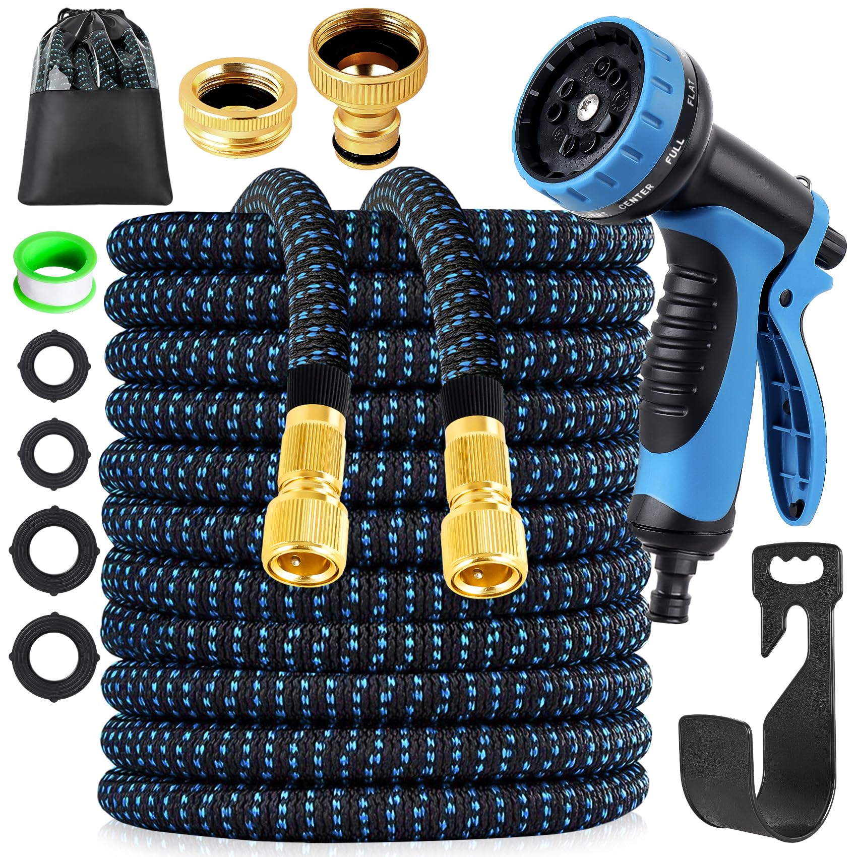 Gartenschlauch Flexibel - 15M Wasserschlauch Flexibel mit Verbinder aus Messing, Upgraded Gartenschlauch Dehnbar mit Brause, 3-Fach Latex Gartenschläuche Langlebig, Dehnbarer flexibler Garden Hose