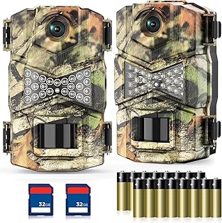 2 Pack Trail Camera with Night Vision Motion Activated Waterproof,30MP Hunting Game Camera,1080P HD Trail Cam with SD Card for Wildlife Monitoring,Outdoor Scouting & Security