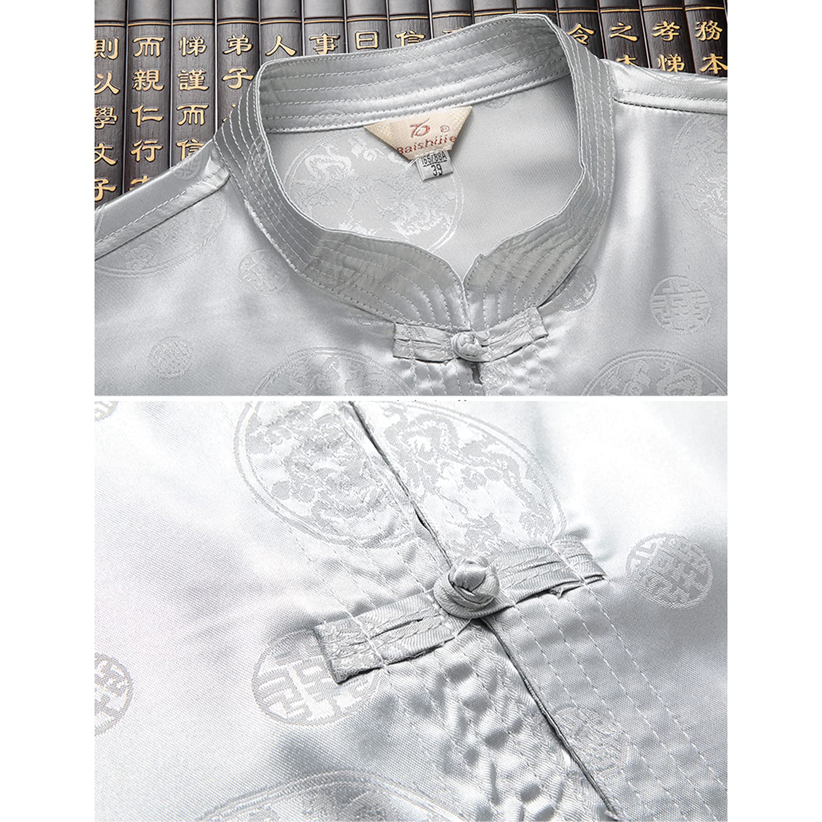 Tang Anzug Männer Tai Chi Uniformen Chinesische traditionelle Kleidung Kung Fu Langarm Mantel Tops und Hosen Beige-L