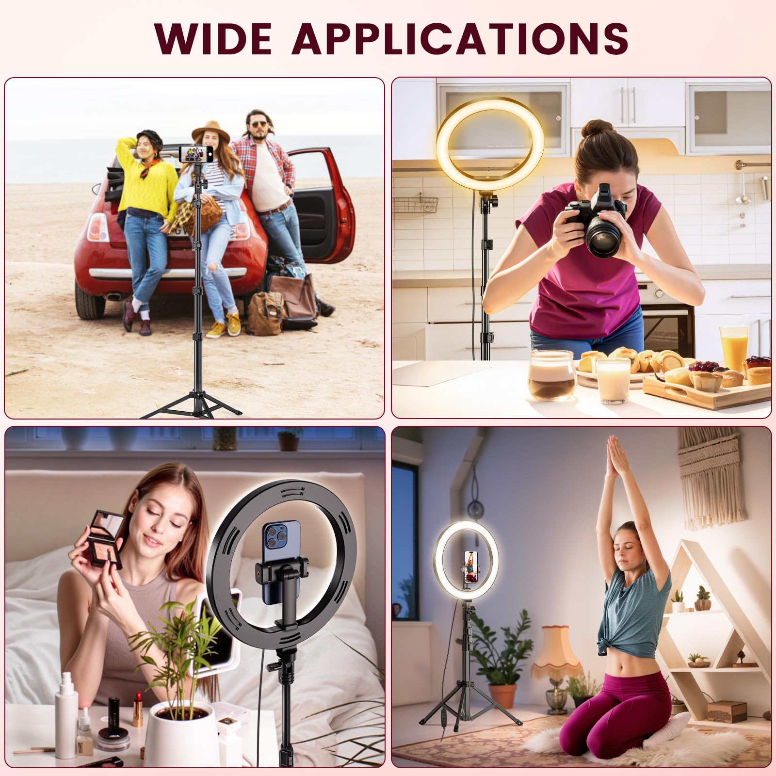 Ring Light Professionale, 10" Ring Light Telefono con 62" Treppiede Alto & 3 Modalità, Luce per Selfie, Trucco, Video e Fotografia