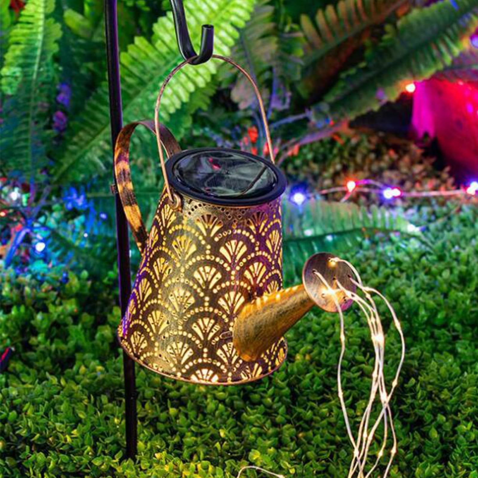 LQWELL® Annaffiatoio Solare Con Lampada A Cascata Per Lucine Per Giardino Esterno, Lampada Da Giardino A Lanterna Solare Vintage Per Cortile, Prato, Vialetti, Patio, Decorazione Del Cortile