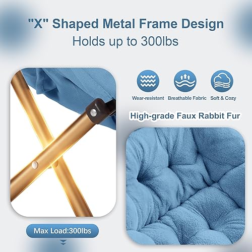 Miniatura 4 de Silla plegable Comfy Saucer para sala de estar, silla de piel sintética suave para dormitorio, sillas de lectura para adultos y niños, XL, azul