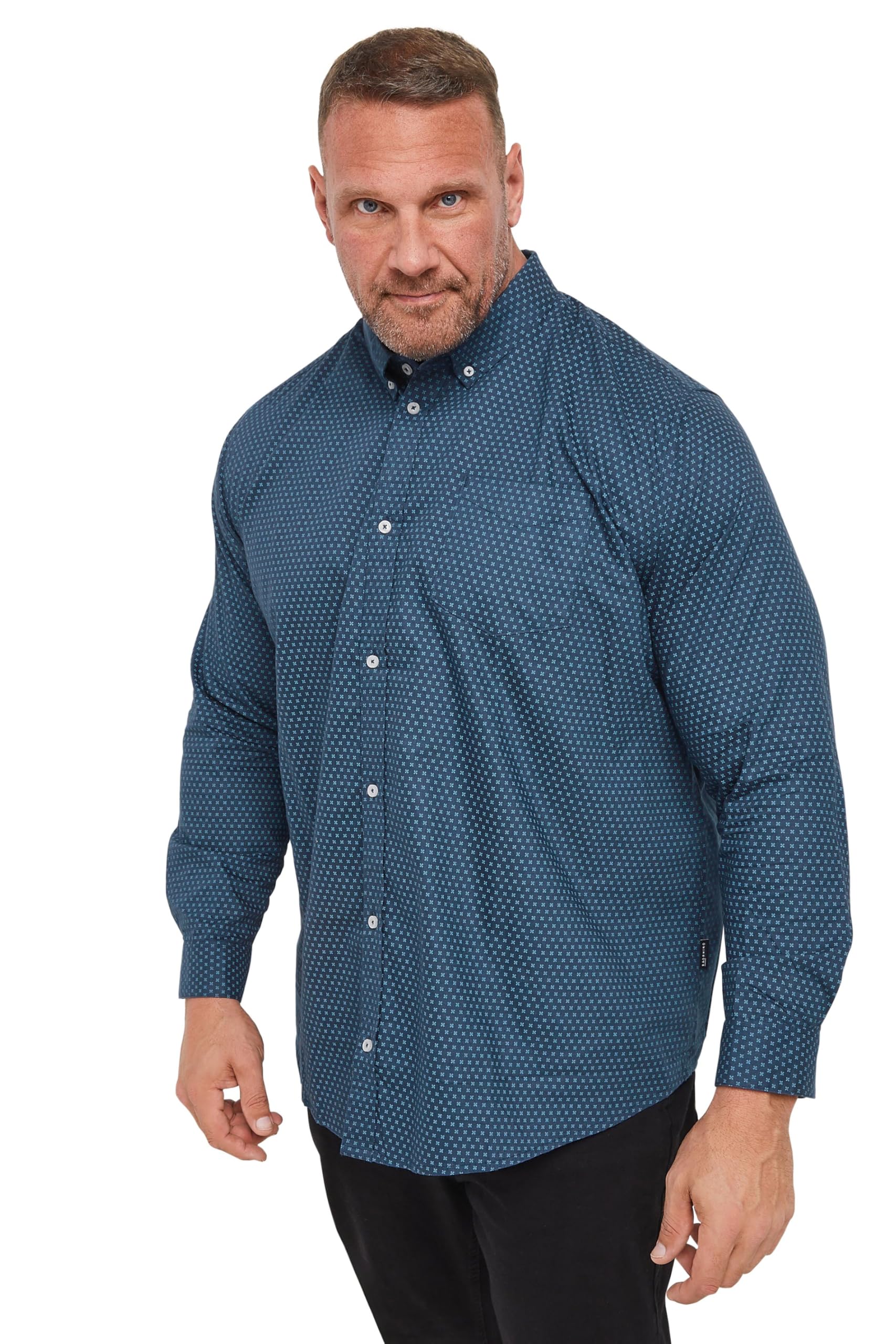 BadRhino Big & Tall Geometric Print Party Shirt - Men's - Plus Size Curve Blue