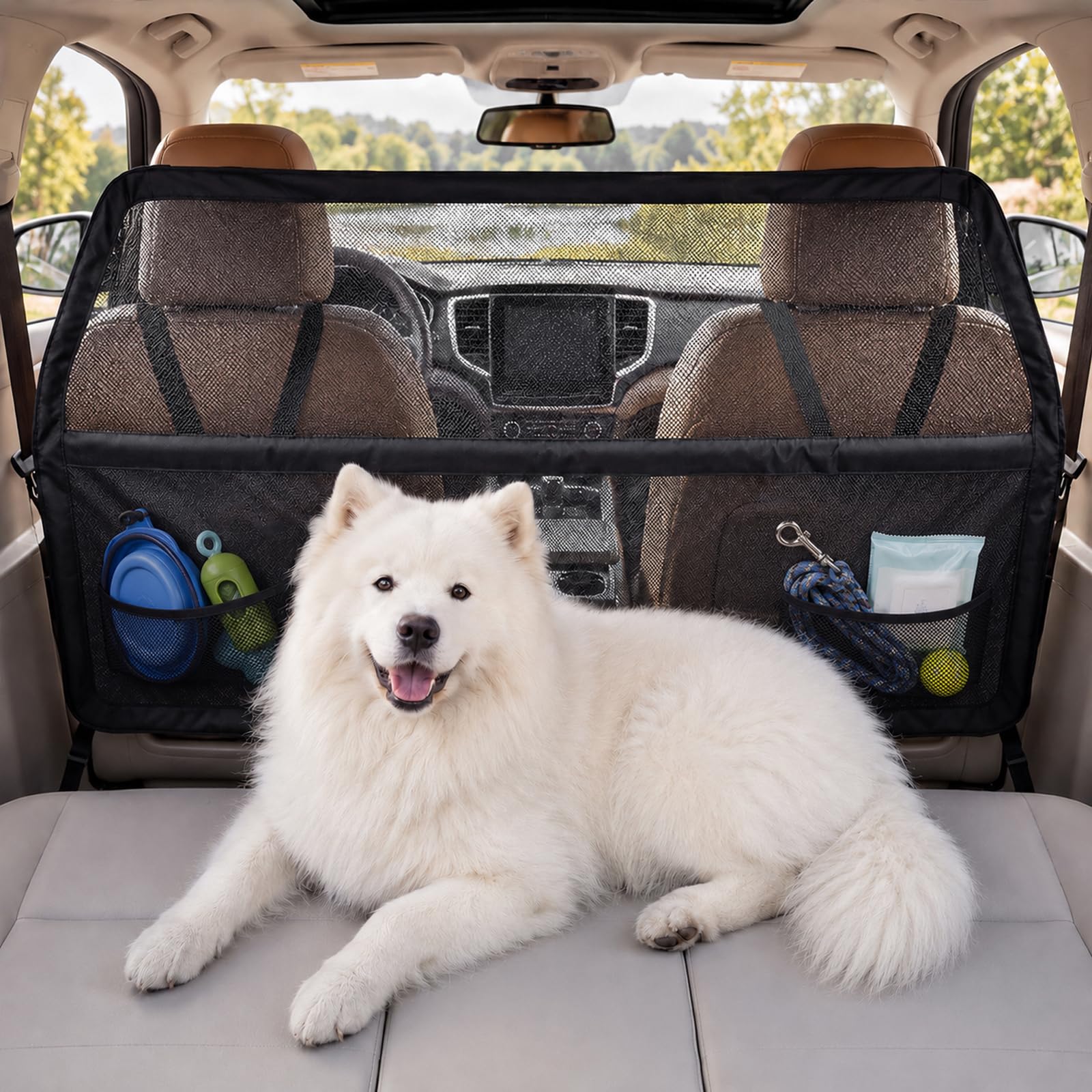 127 x 142 x 81 cm, barrera para perros con marco de metal y red de visión, protección para perros para maletero y asiento trasero con mayor cobertura, universal, para SUV, camiones, vehículos
