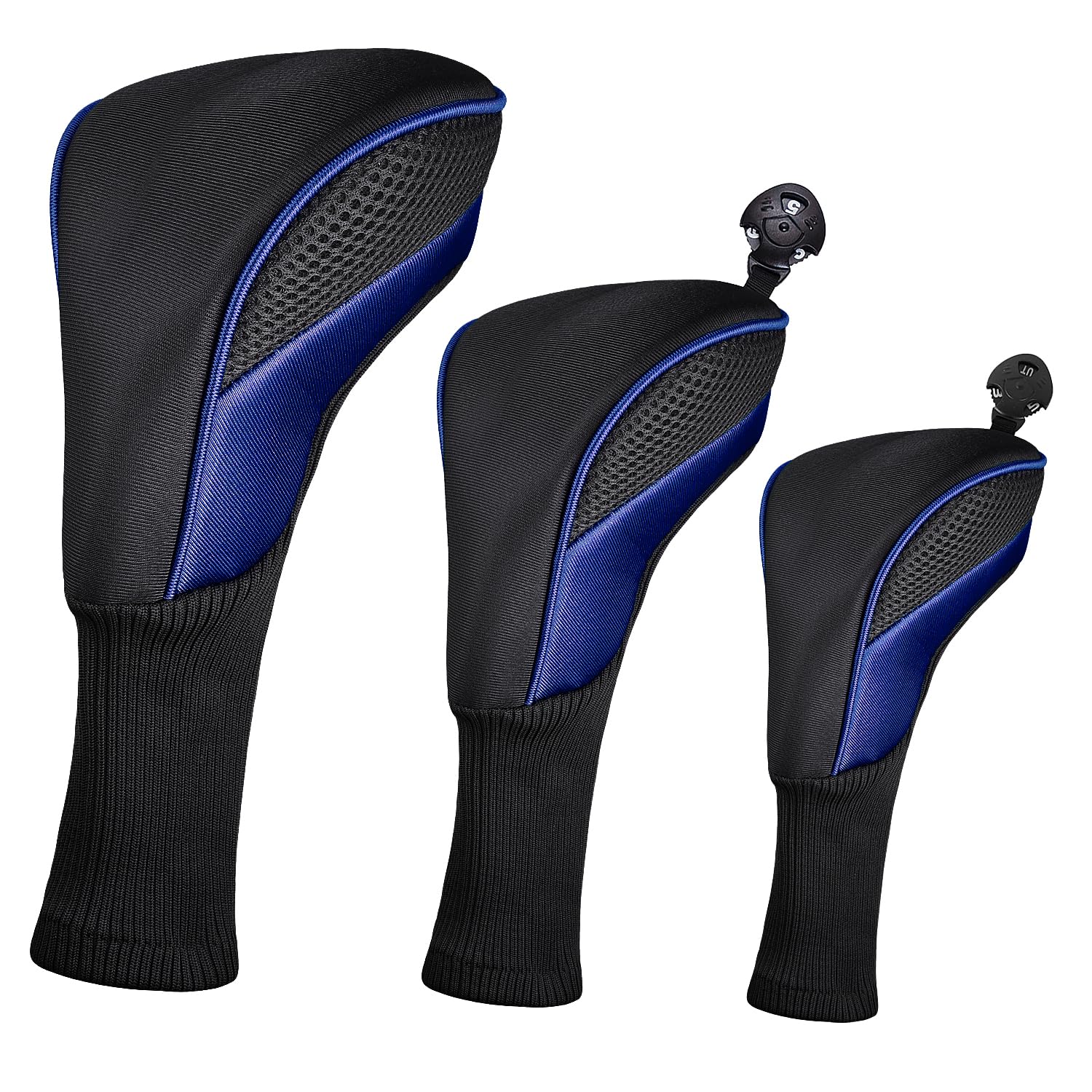 SHABIER 3Pcs/Set Golf Wood Club Headcover Golf Driver Fairway Hybird Wood Cover (Dark Navy)