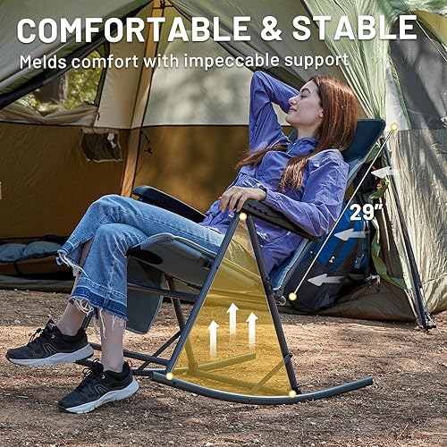 Miniatura 6 de Timber Ridge 3-Level Adjustable Rocking Camping Chair, Padded High Back Outdoor Rocking Chair with Side Pocket, Portable Folding Rocker for Adults,