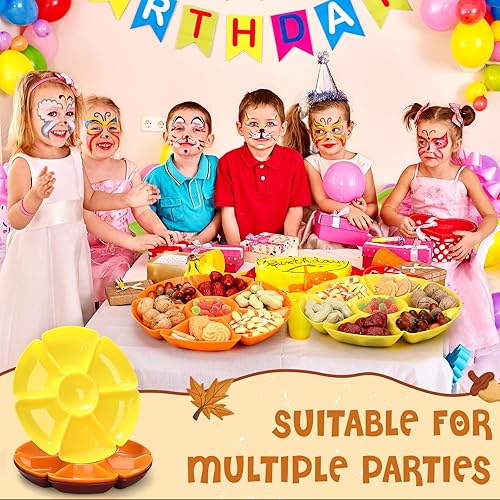 Miniatura 9 de 4 bandejas redondas divididas para servir con tenedor desechable, platos llanos de 7 secciones de 10.6 pulgadas, placa divisora en forma de pétalos