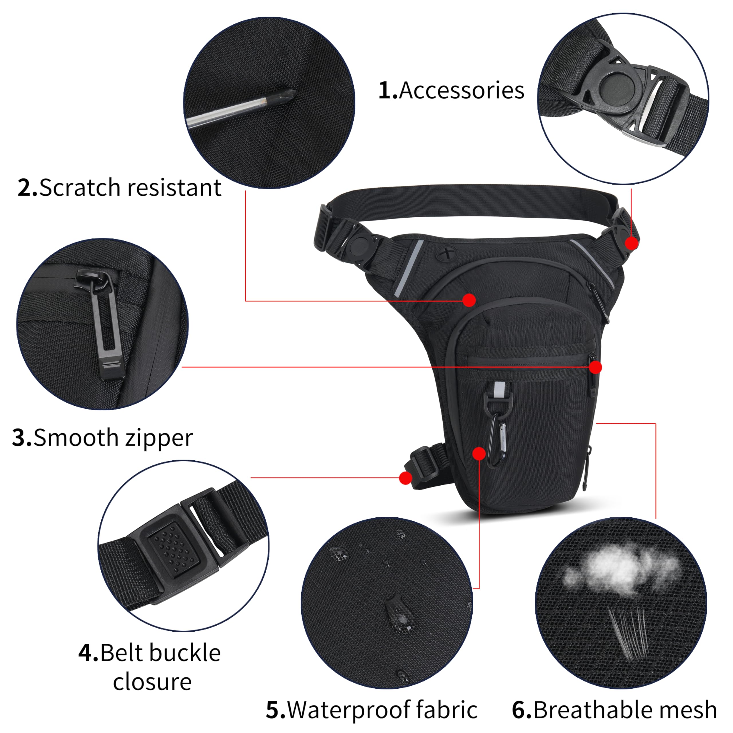 Worek na nogę na motocykl dla mężczyzn i kobiet, wodoodporny, sportowy, z 1 karabinem, do wędrówek, kempingu, wspinaczki, jazdy konnej, jazdy na rowerze, czarny, Einheitsgröße